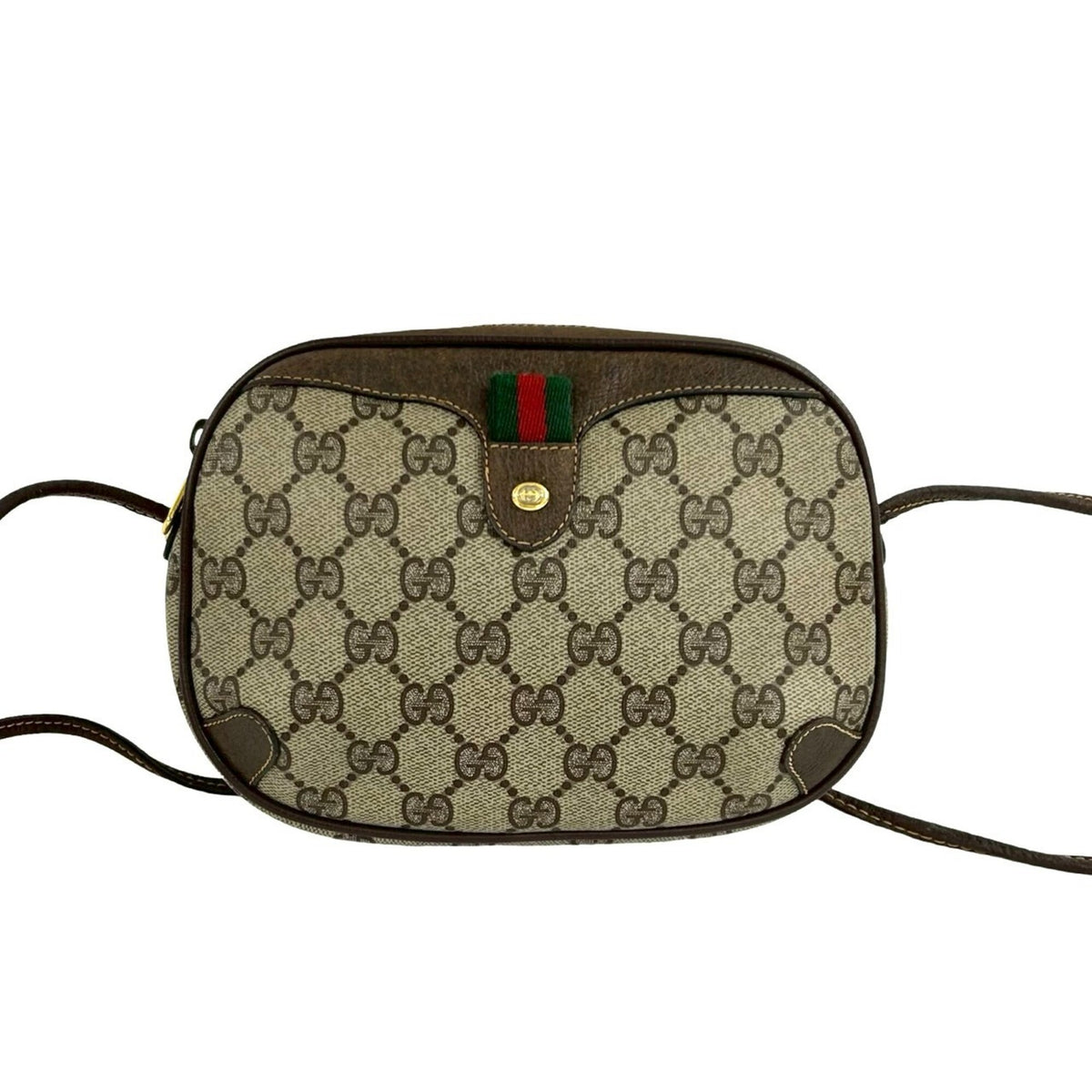 Gucci Brown Green Red Color Pvc Leather Pochette Shoulder Bag (Pre-Owned)
