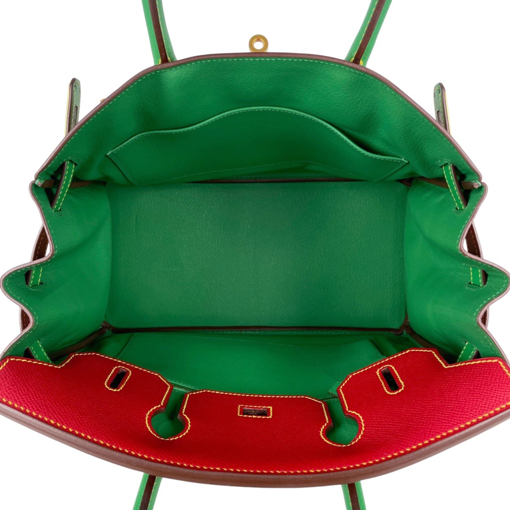 Hermes Birkin Bambou Green Rouge Casaque Epsom Leather Handbag (Pre-Owned)