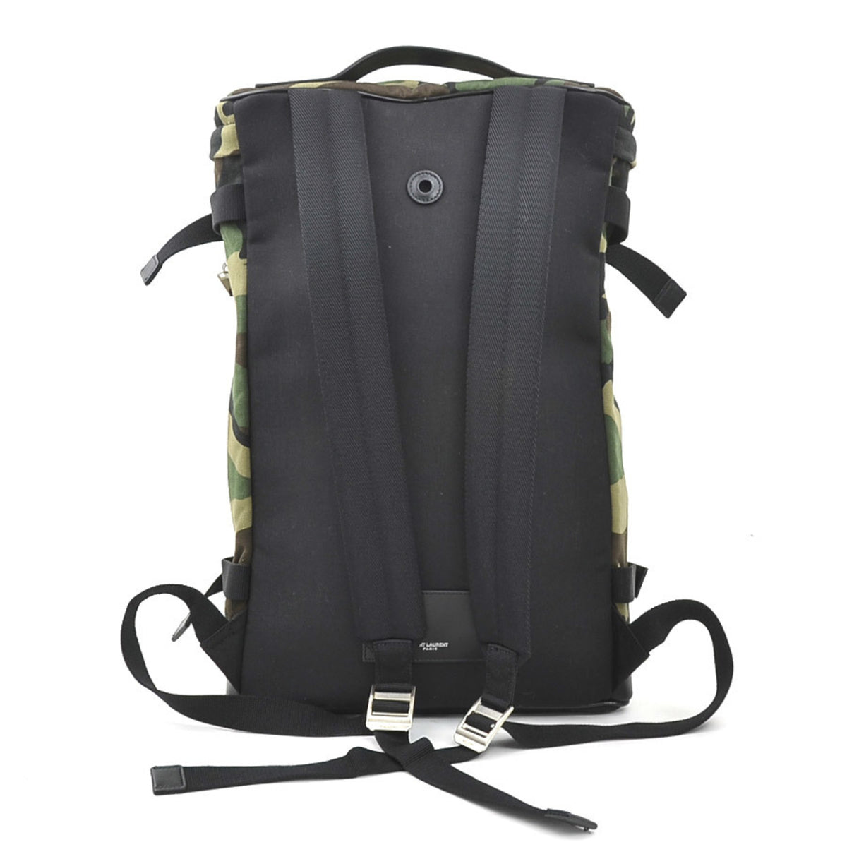 Saint Laurent Black Khaki Canvas Leather Backpack (Pre-Owned)