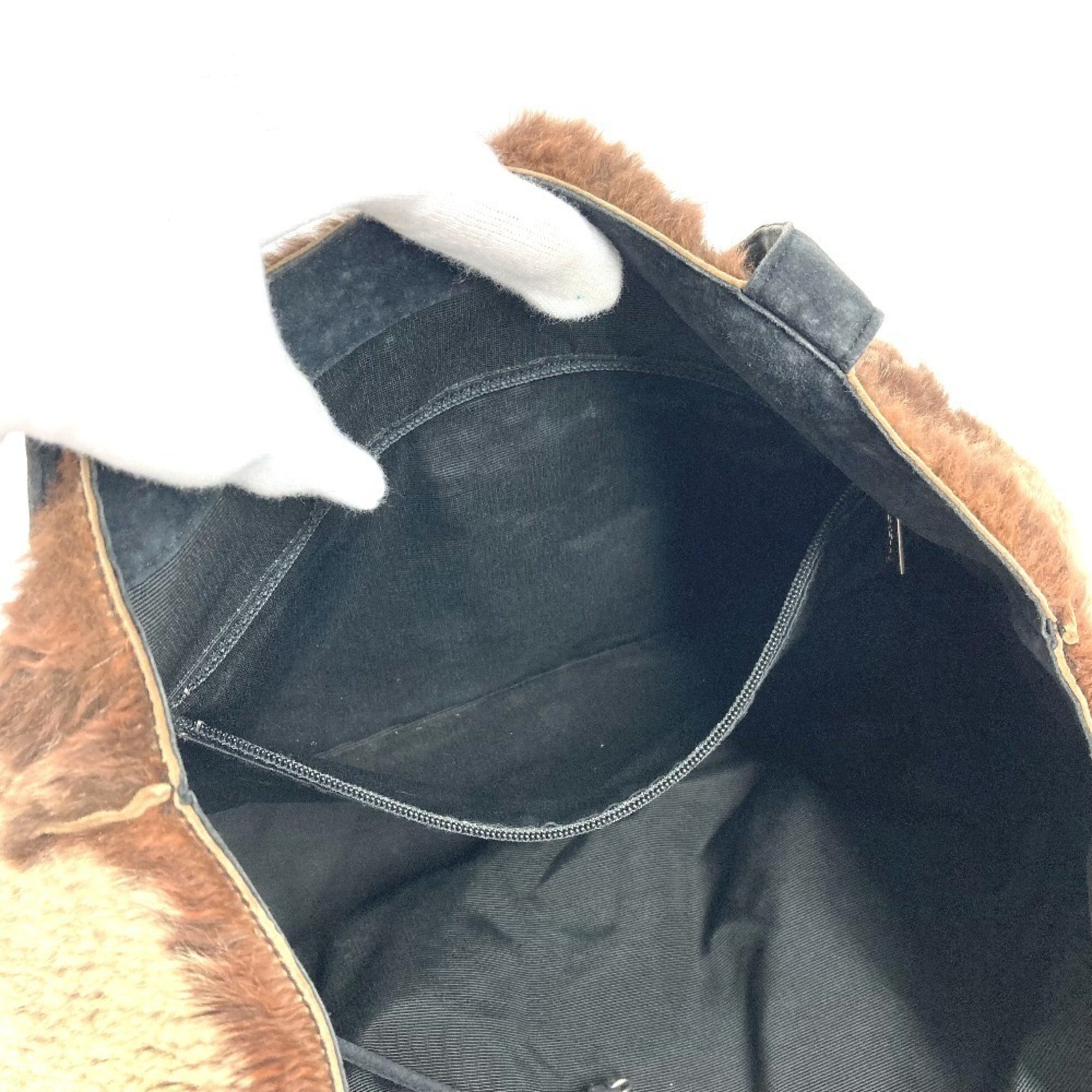 Chanel Black Brown Fur Shoulder Bag Tote Bag (Pre-Owned)