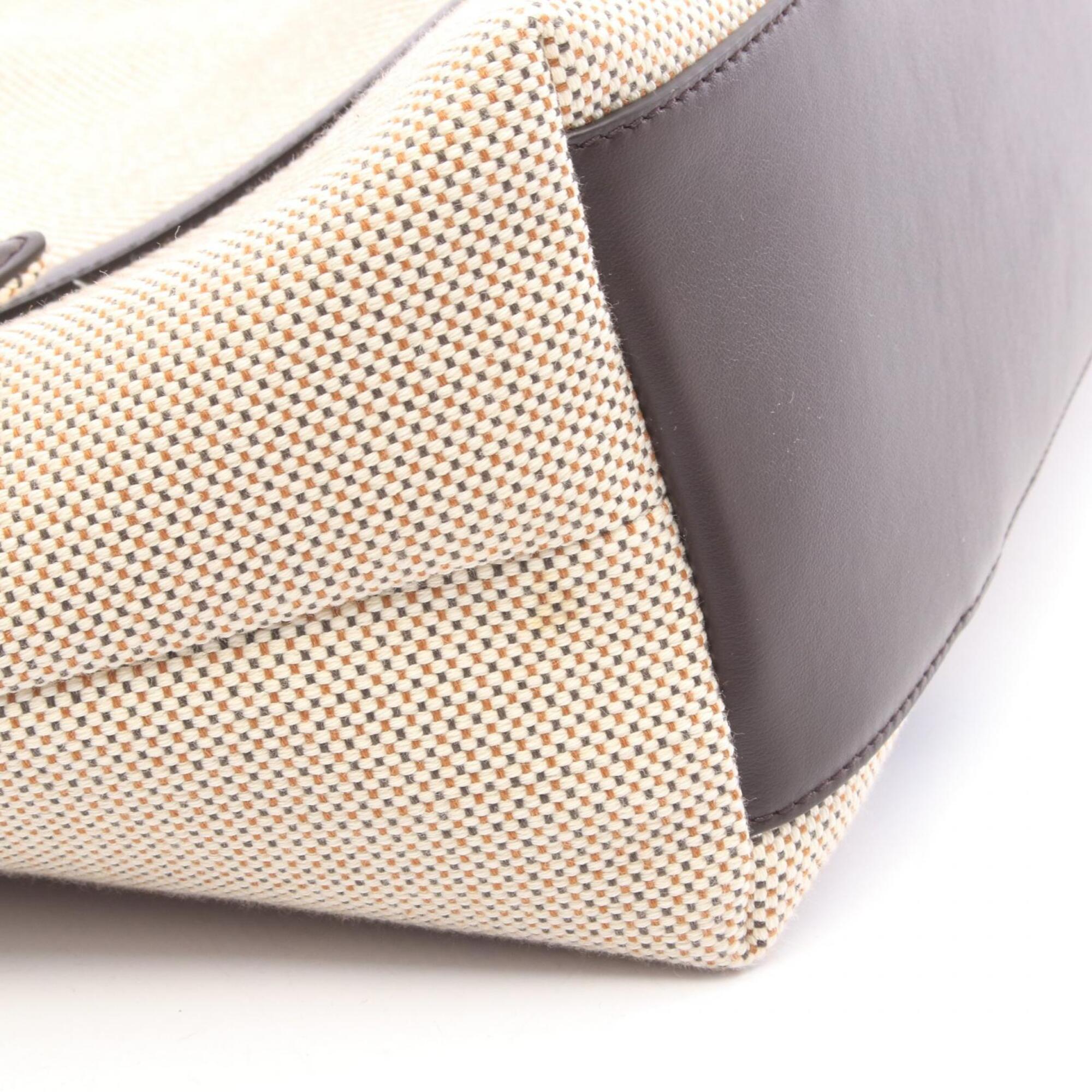 Salvatore Ferragamo Beige Brown Canvas Leather Handbag Tote Bag (Pre-Owned)