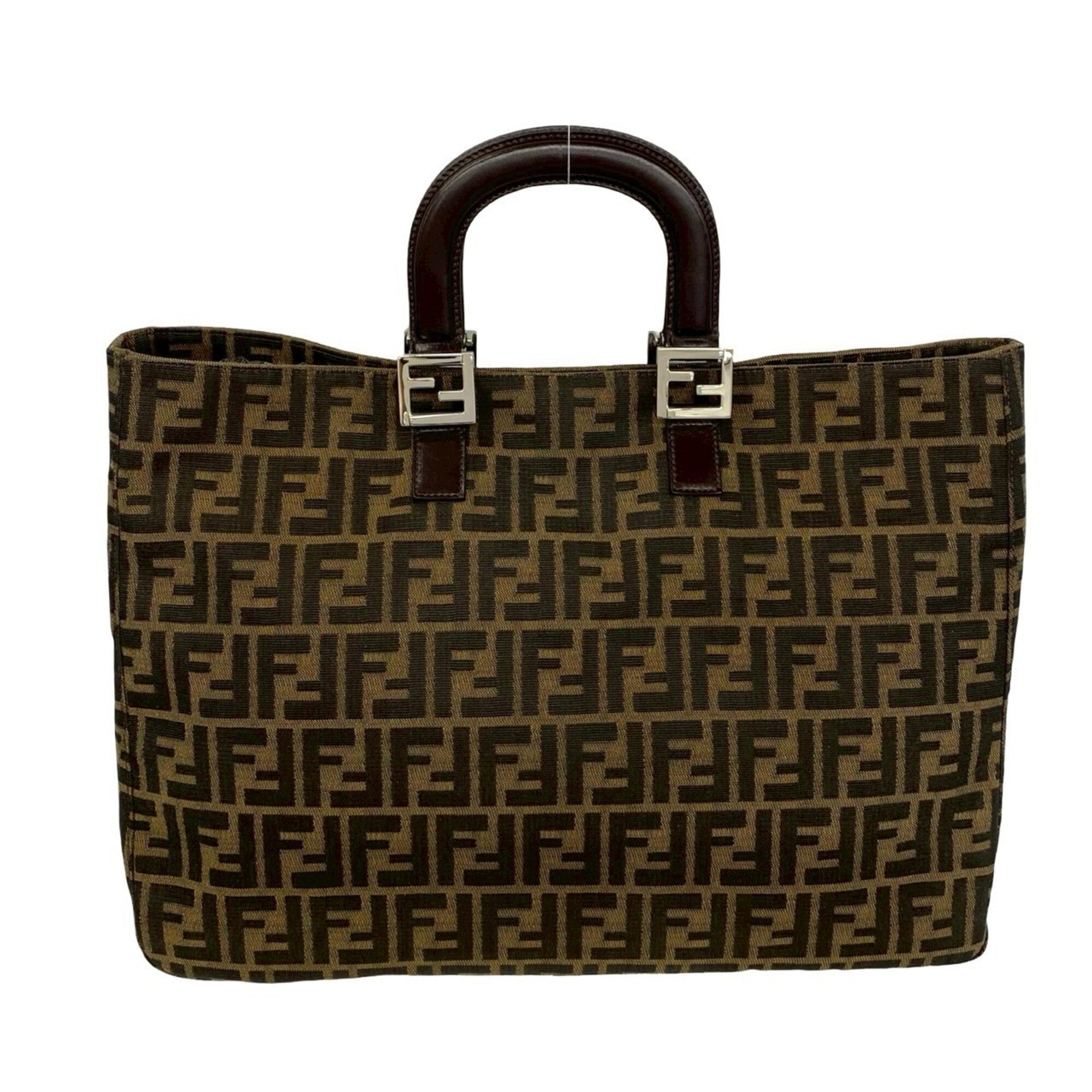 Fendi Black Brown Canvas Leather Handbag Tote Bag (Pre-Owned)