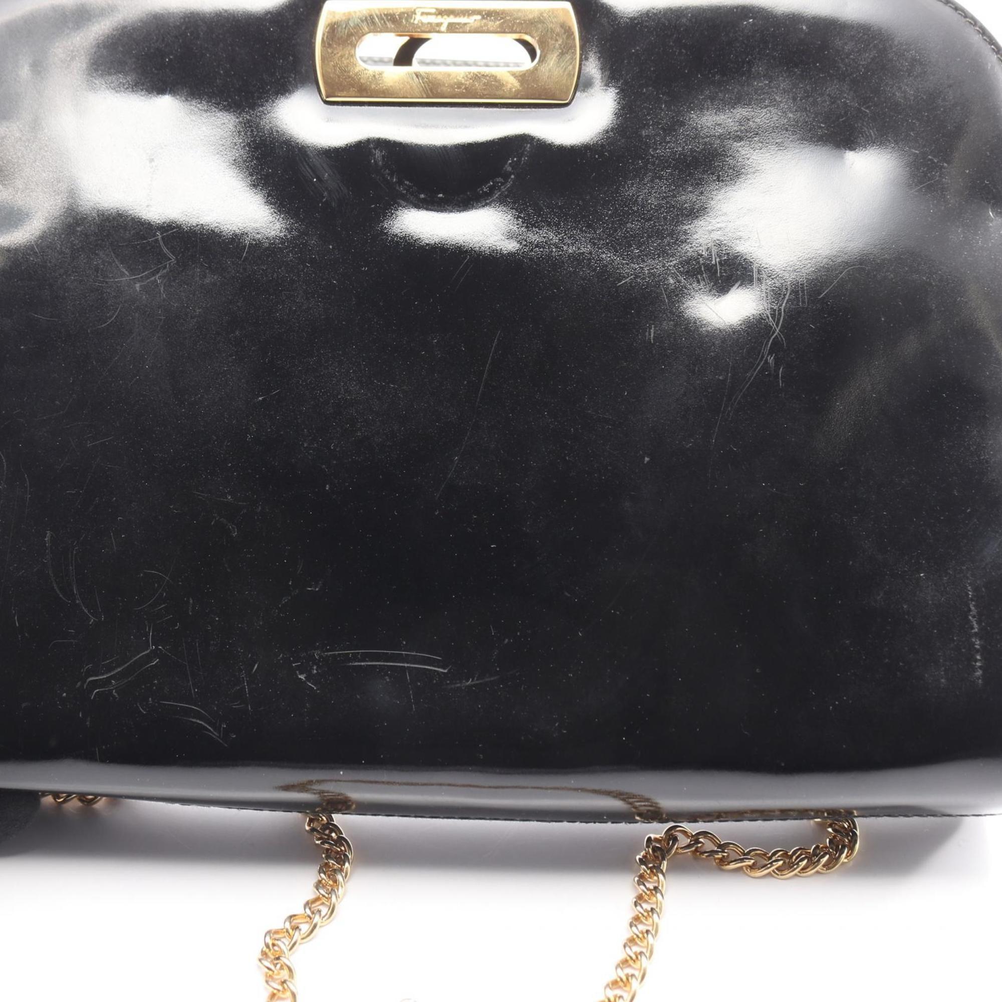 Salvatore Ferragamo Black Patent Leather Handbag Shoulder Bag (Pre-Owned)