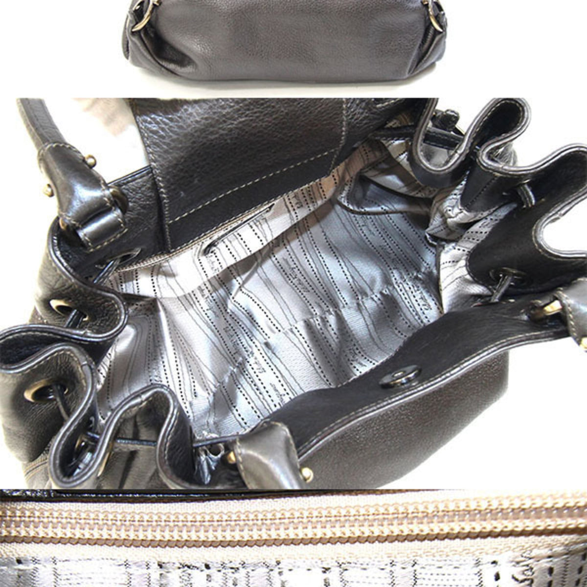 Salvatore Ferragamo Gancini Charcoal Gray Leather Handbag (Pre-Owned)