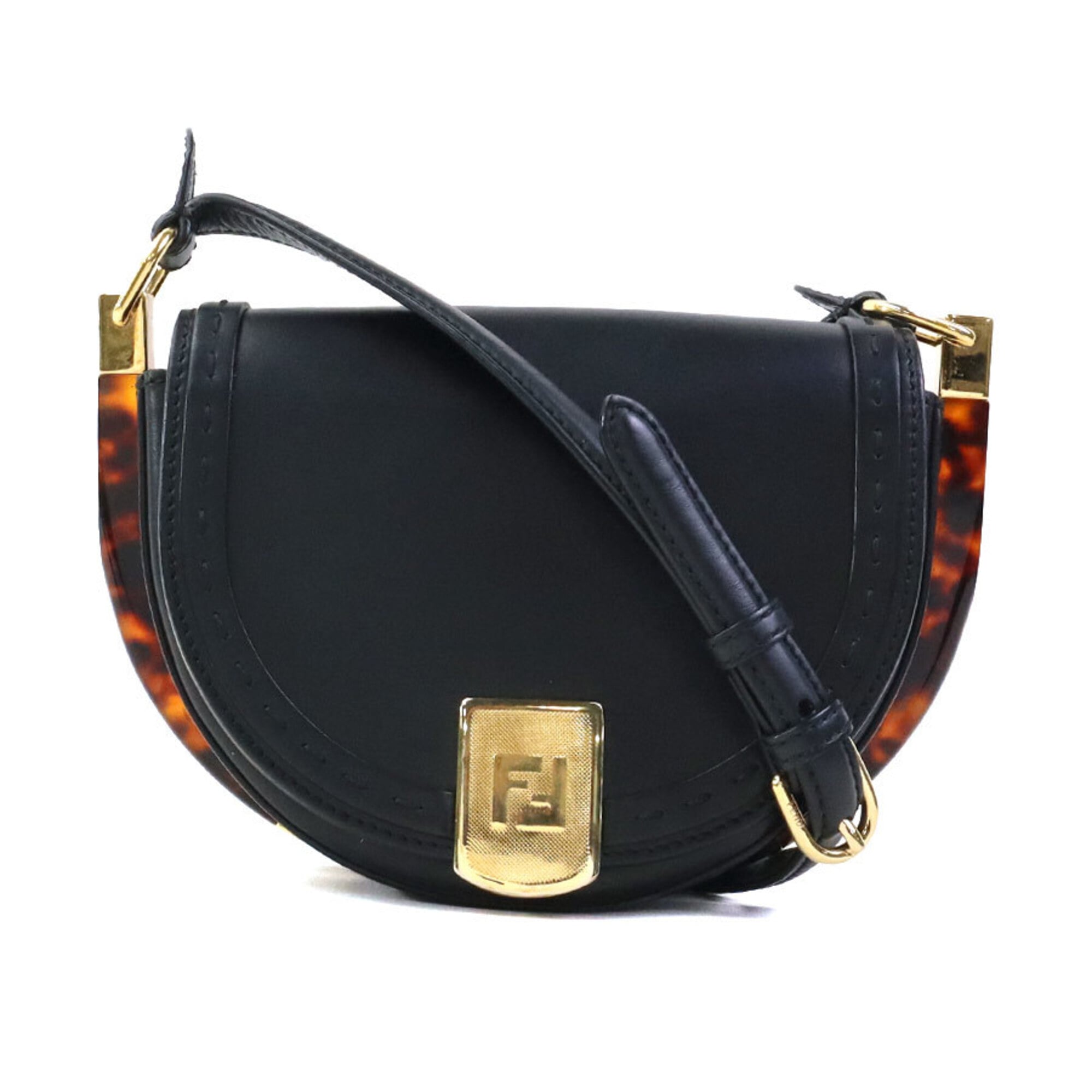 Fendi Black Brown Leather Shoulder Bag (Pre-Owned)