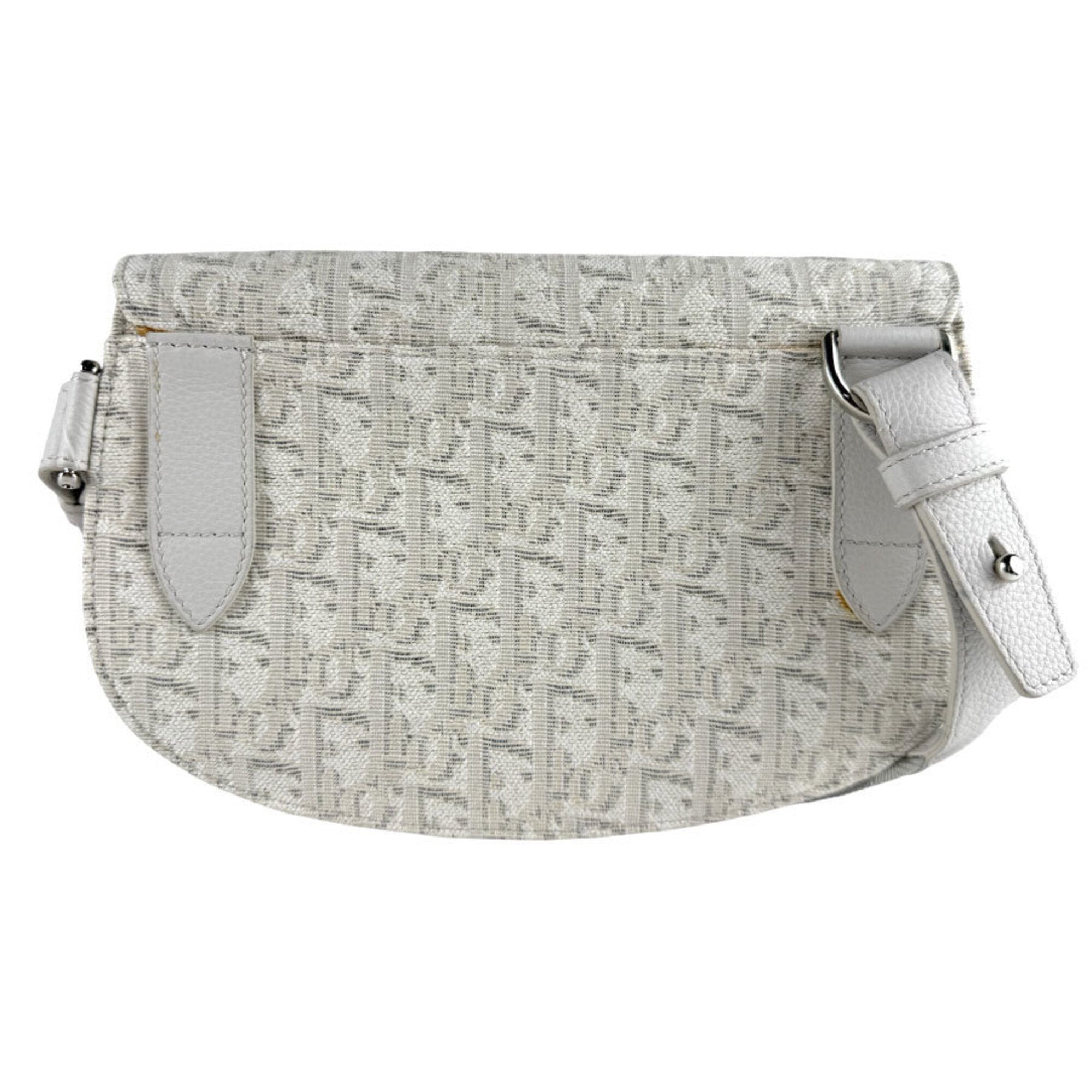 Christian Dior Light Gray Canvas Leather Saddle Bag Shoulder Bag (Pre-Owned)