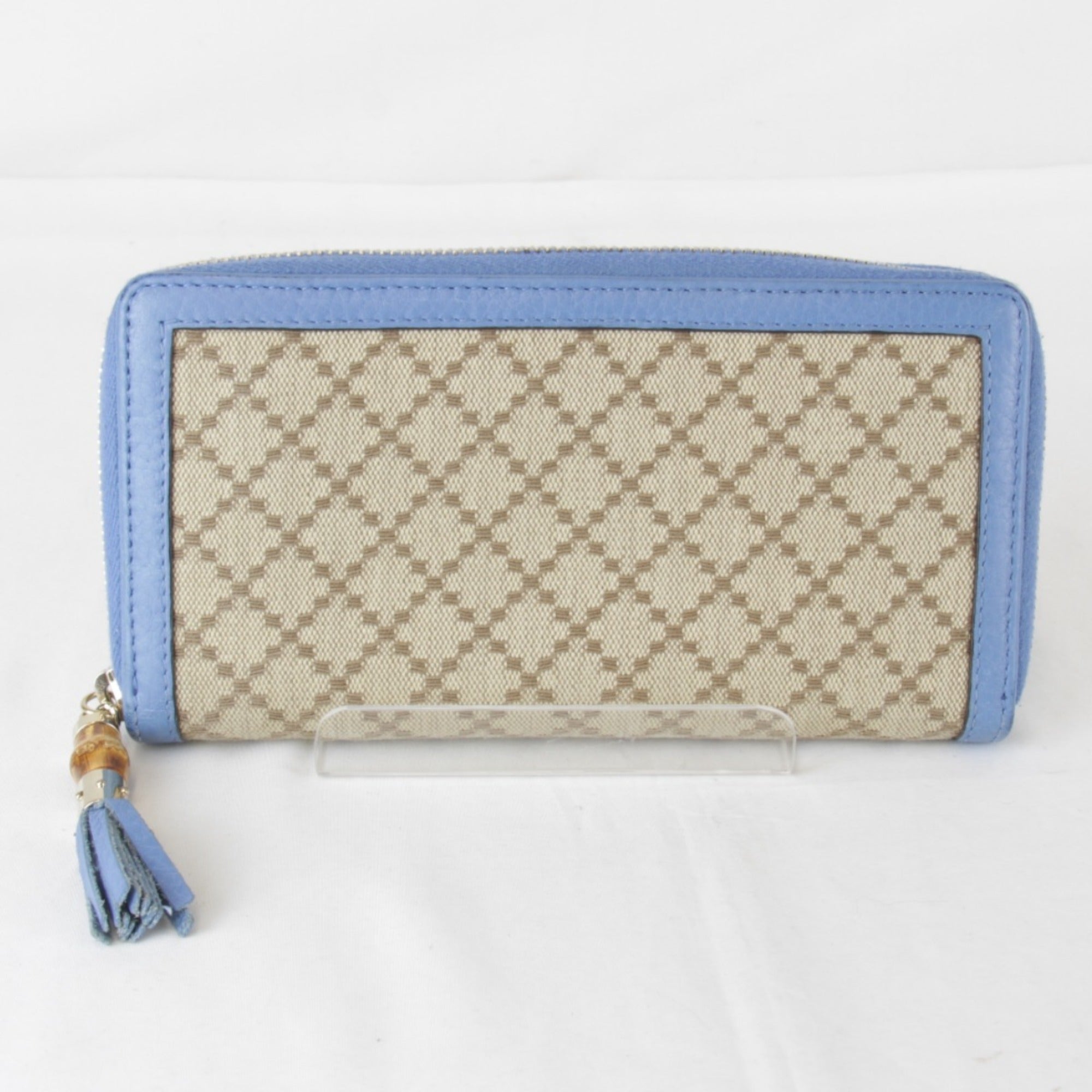 Gucci Blue Canvas Leather Long Wallet (Bi-Fold) (Pre-Owned)