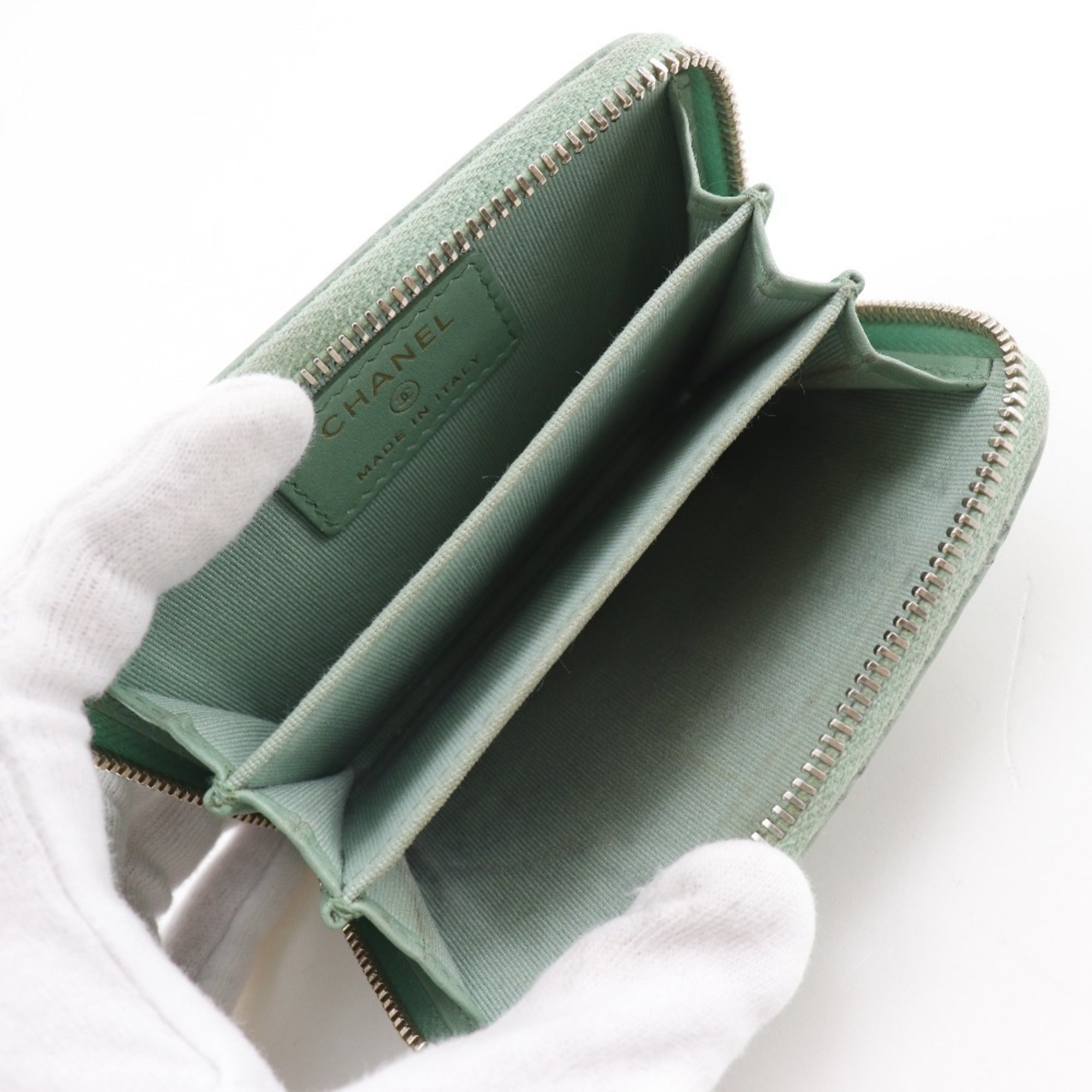 Chanel Gold Green Grained Calfskin Coin Purse/Coin Case (Pre-Owned)