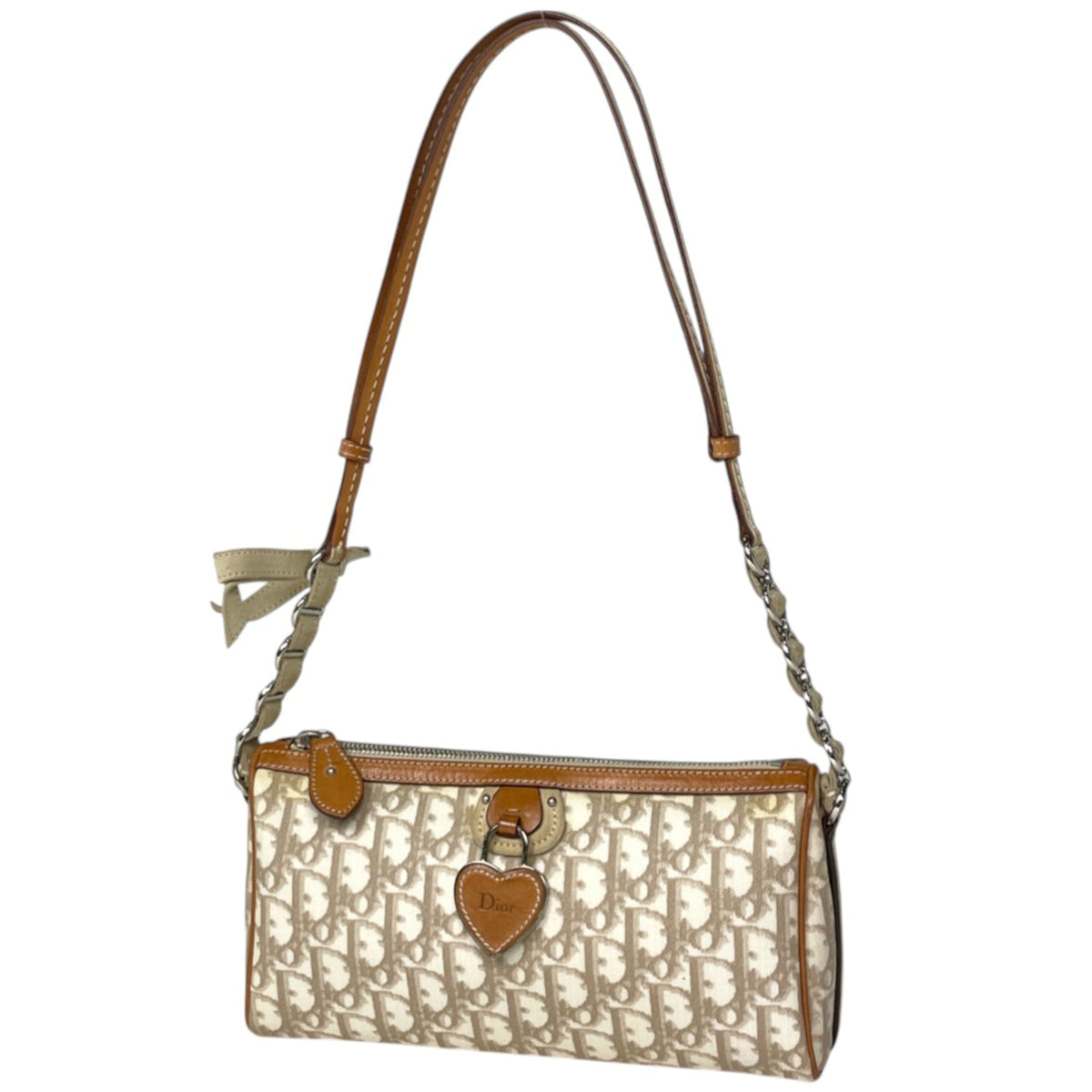 Christian Dior Brown White Coated Canvas Leather Shoulder Bag (Pre-Owned)