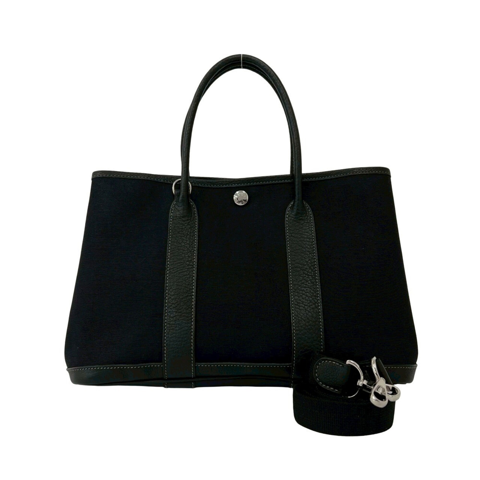 Hermes Black Negonda Leather Toile Officier Handbag Shoulder Bag (Pre-Owned)