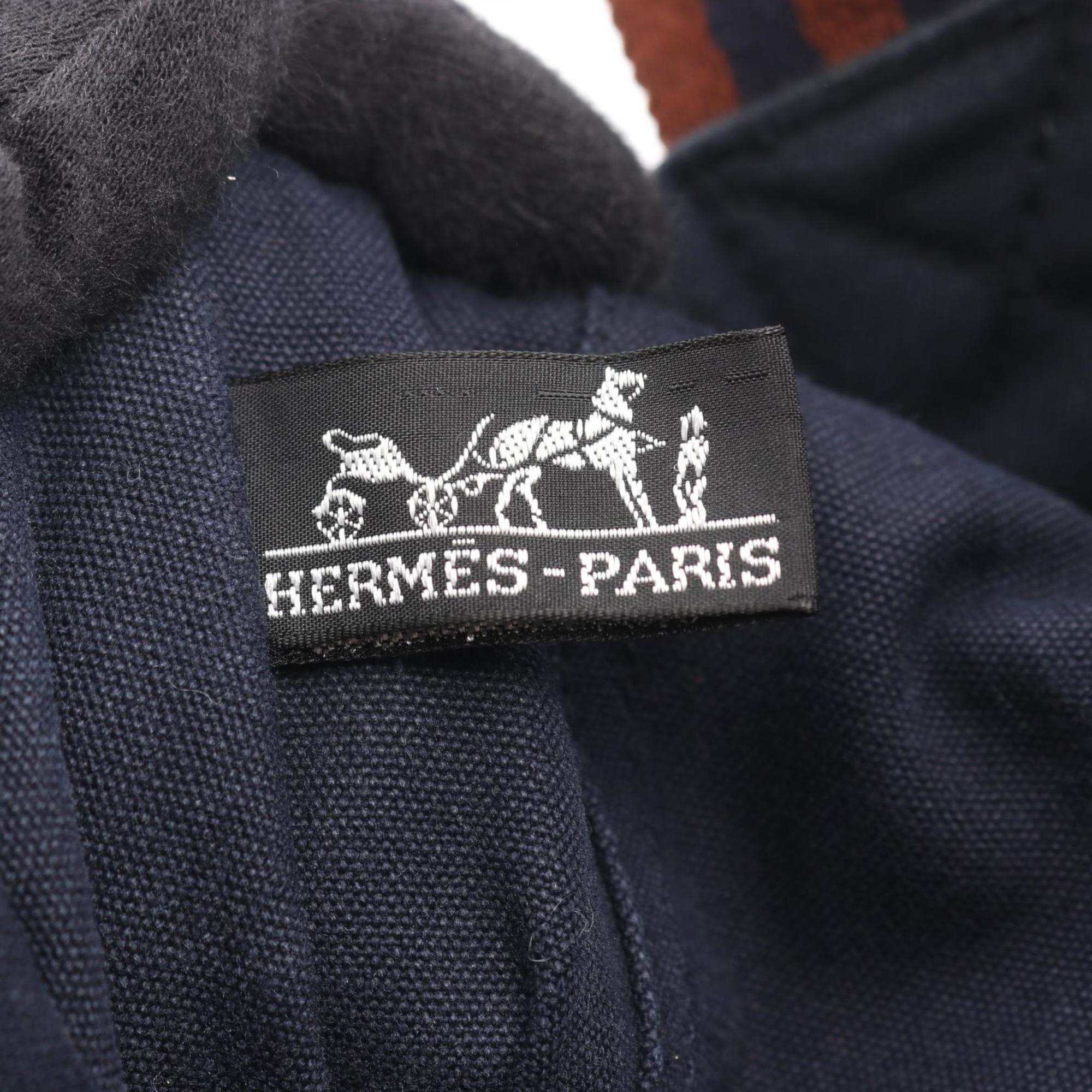 Hermes Brown Navy Canvas Tote Bag (Pre-Owned)