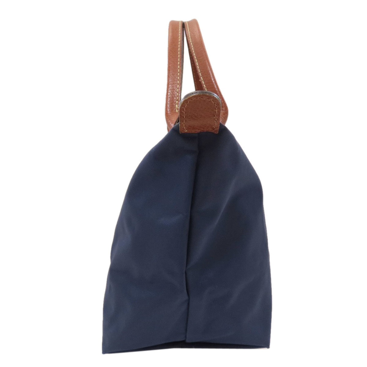 Longchamp Brown Navy Nylon Leather Handbag (Pre-Owned)