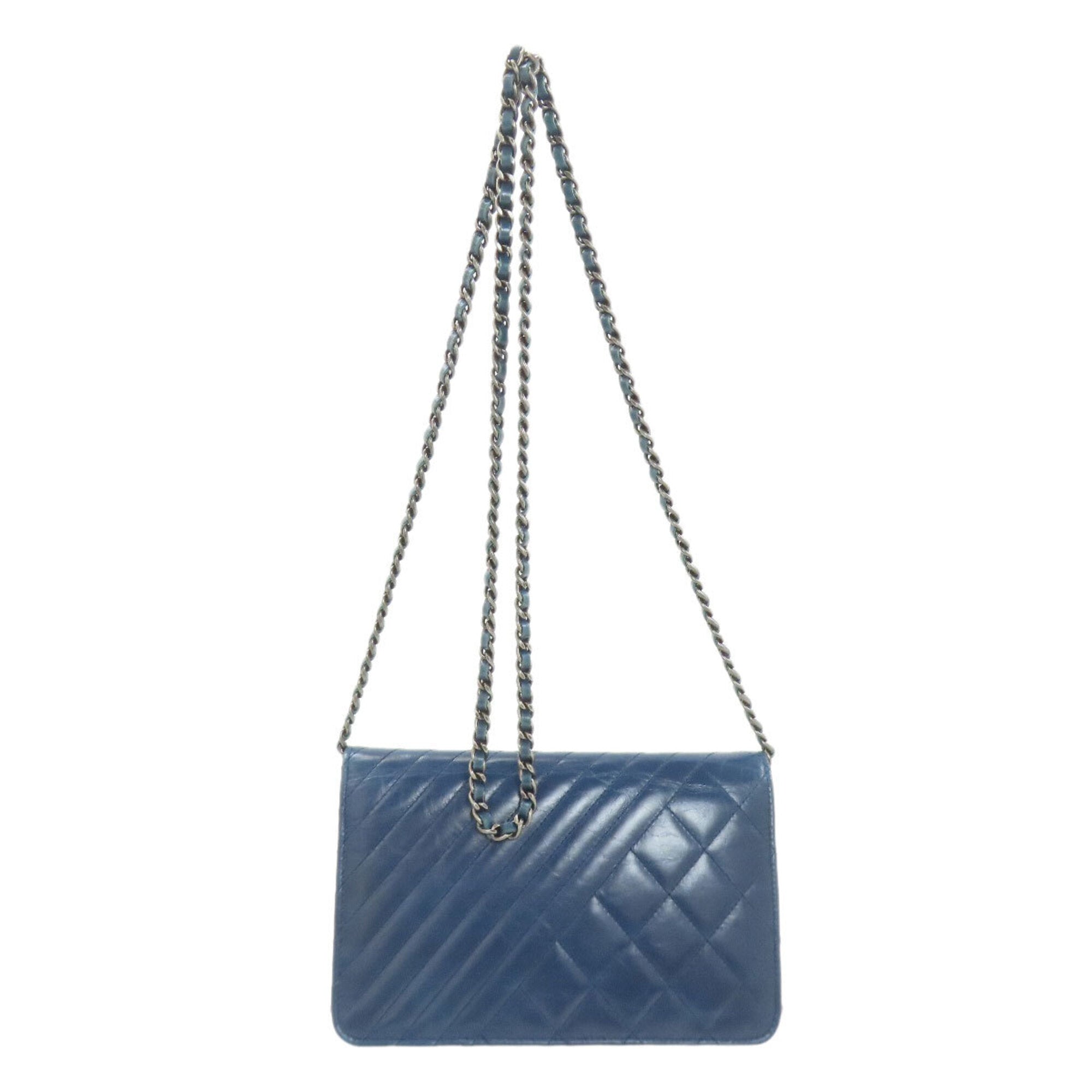 Chanel Matelasse Blue Leather Chain/Shoulder Wallet (Pre-Owned)