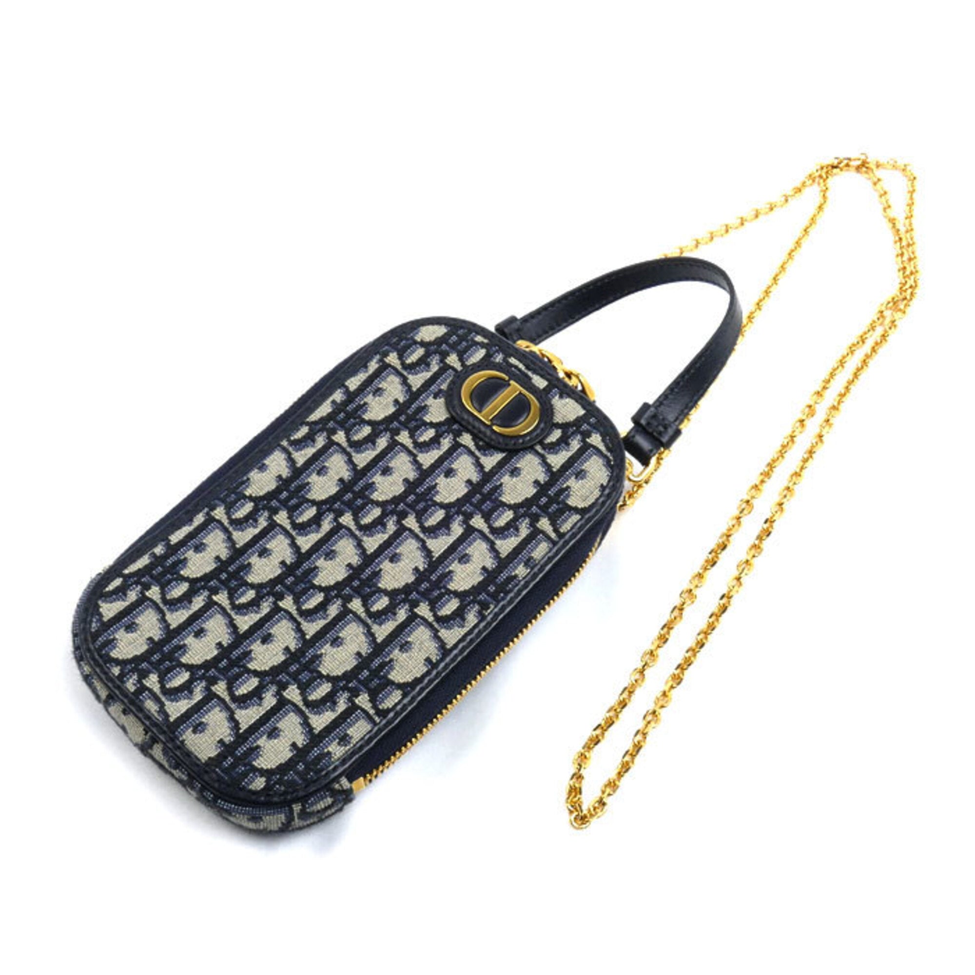 Christian Dior Beige Navy Jacquard Shoulder Bag (Pre-Owned)