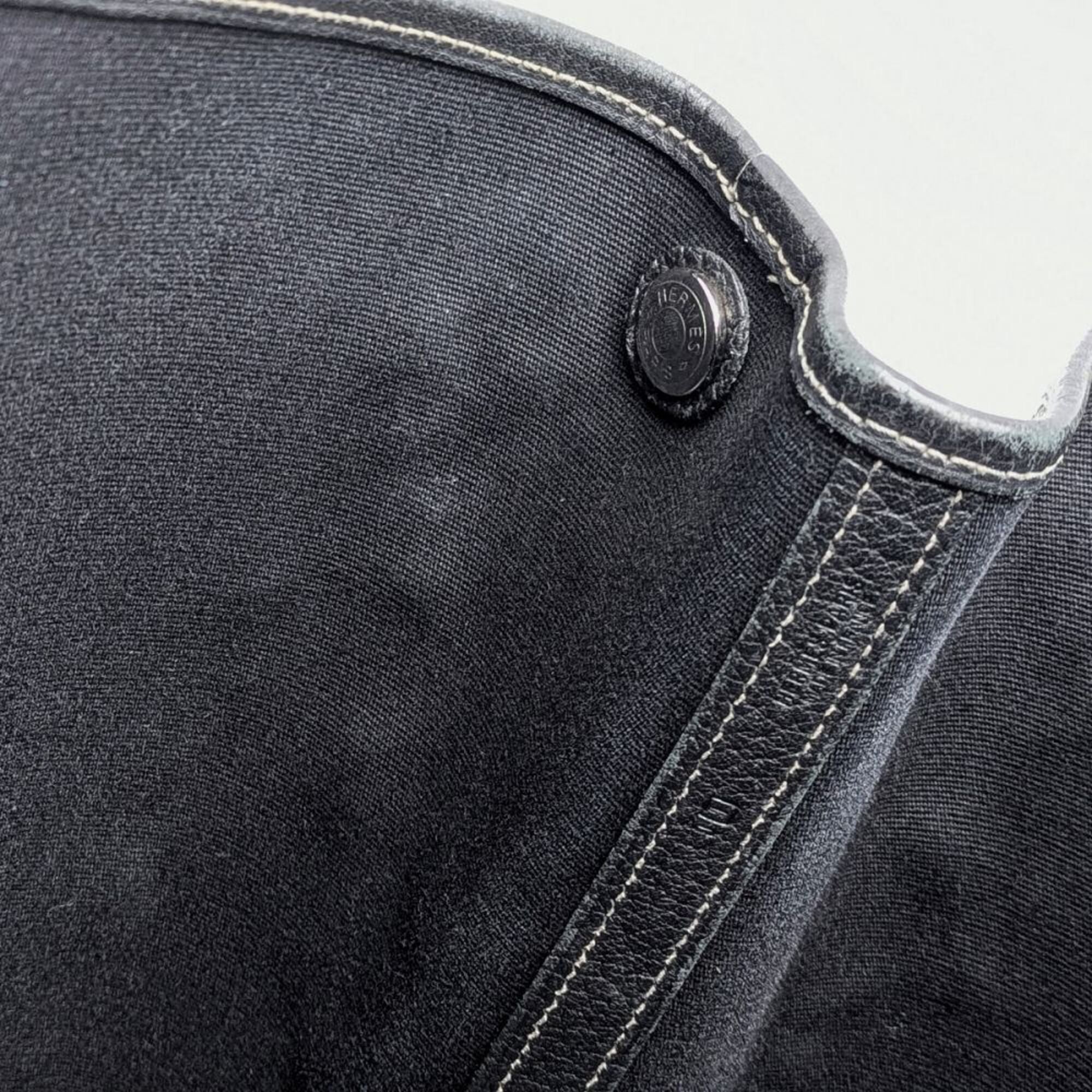 Hermes Black Toile Officier Buffalo Leather Handbag (Pre-Owned)