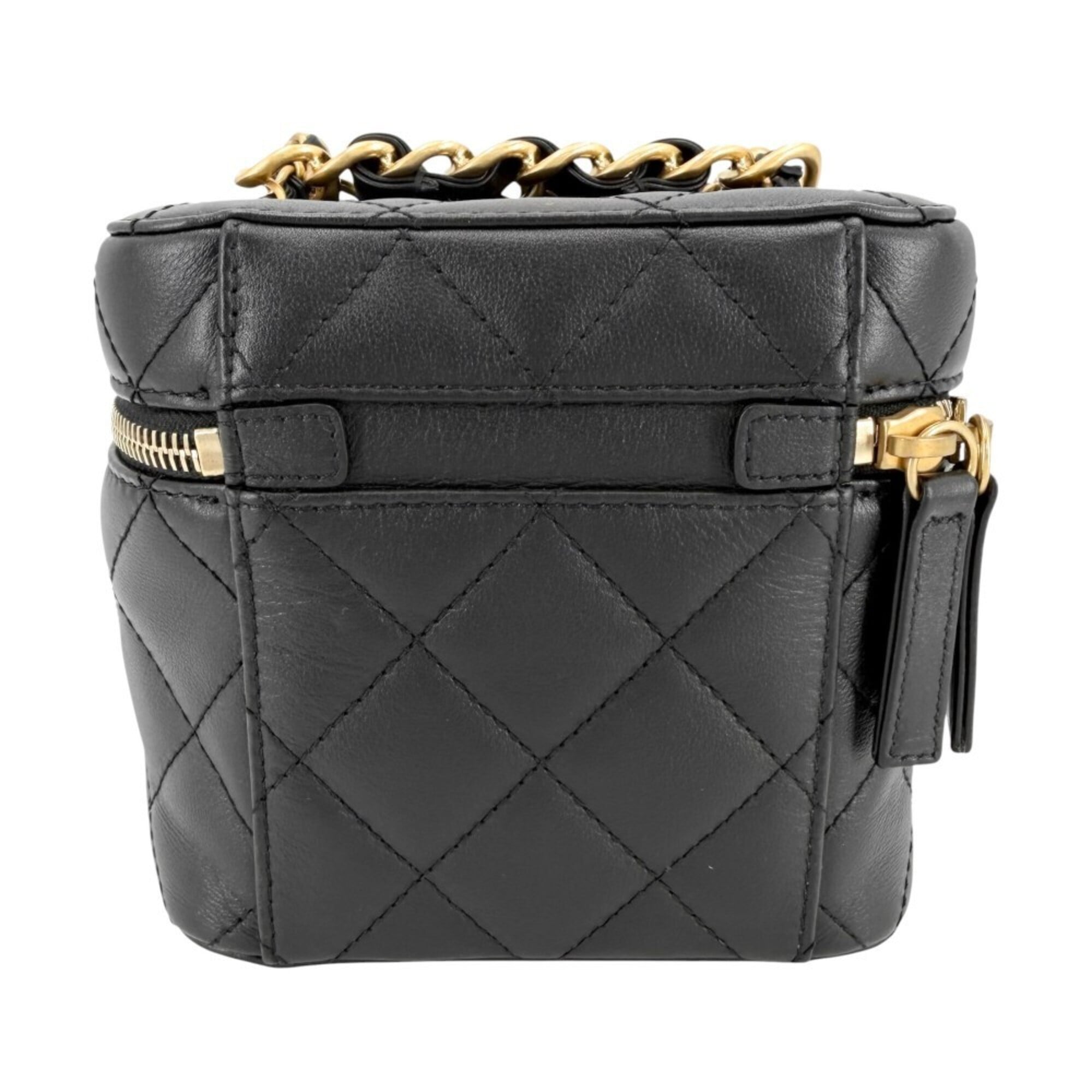 Chanel Matelasse Black Leather Handbag Shoulder Bag Vanity Bag (Pre-Owned)