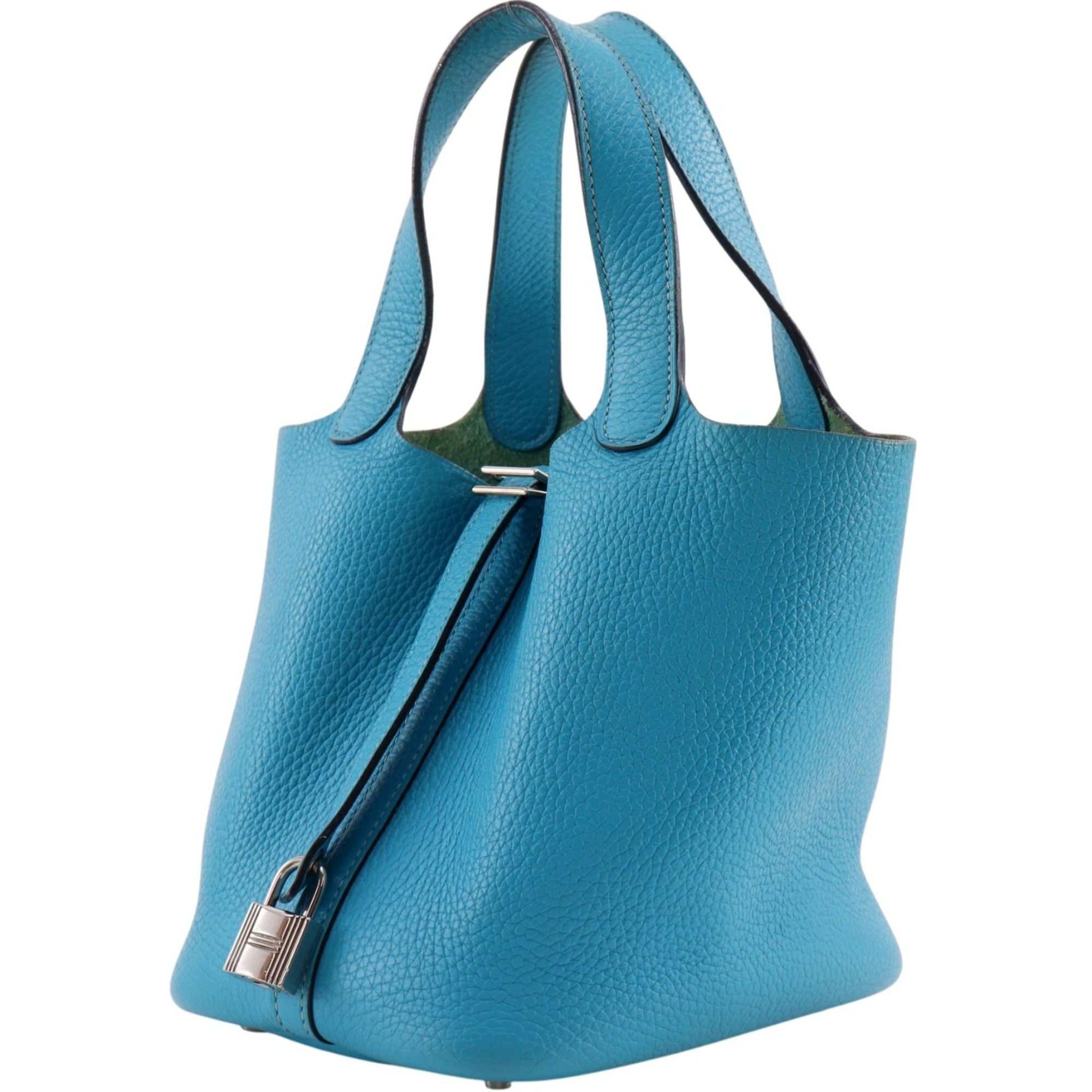 Hermes Blue Green Taurillon Clemence Leather Handbag (Pre-Owned)