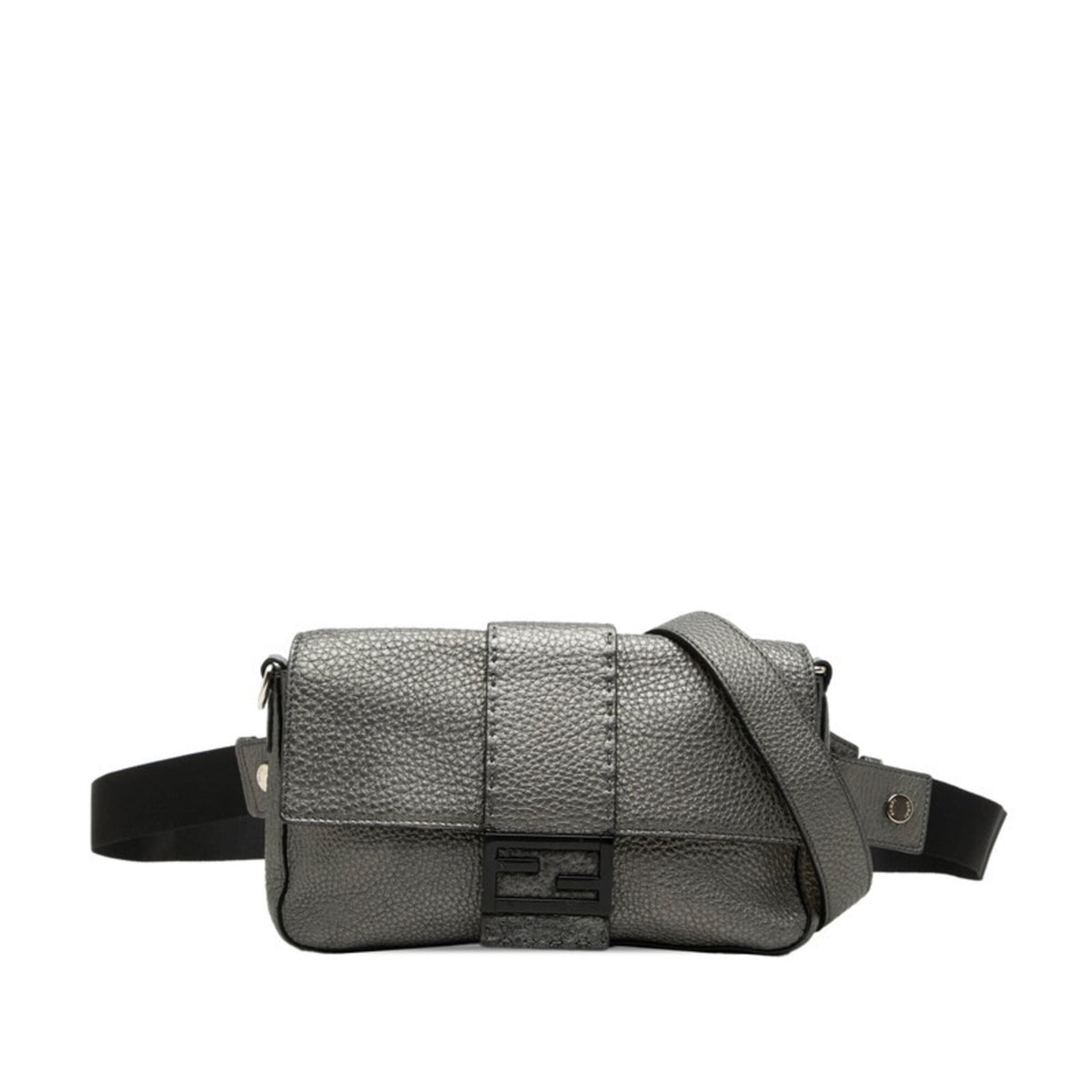Fendi Selleria Gray Leather Shoulder Bag Sling Bag (Pre-Owned)
