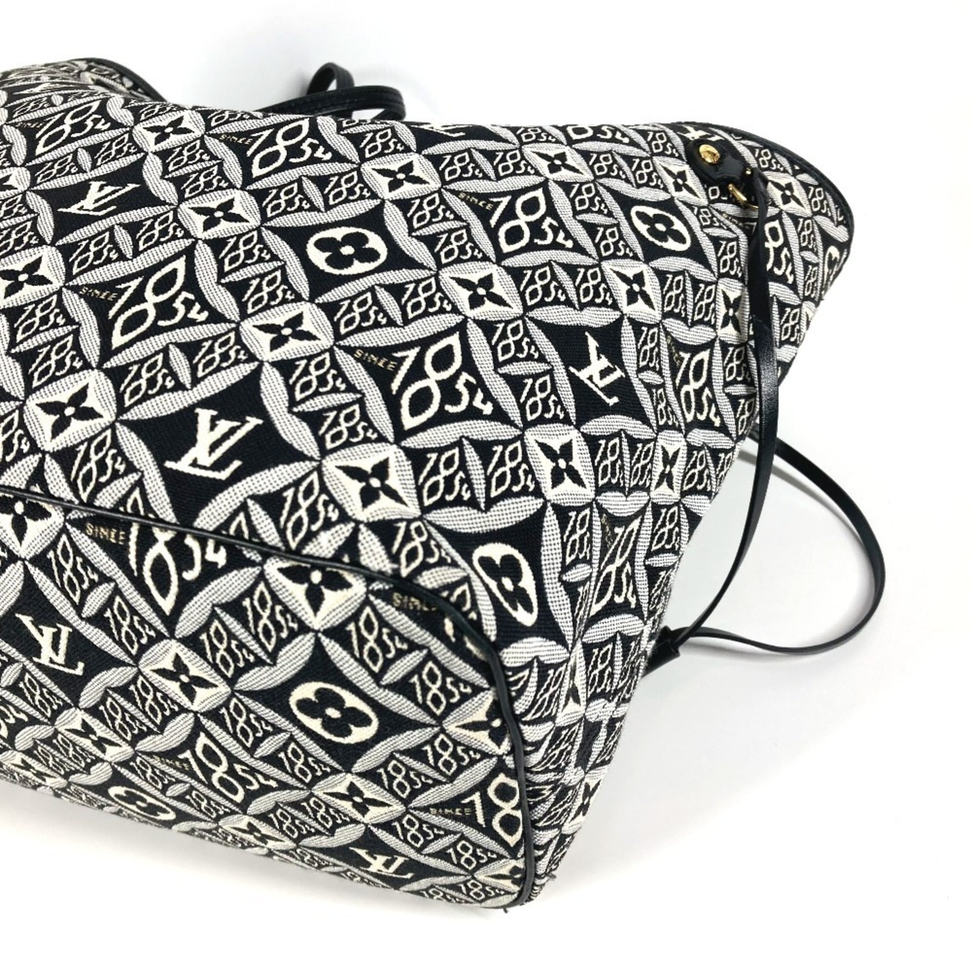 Louis Vuitton Black White Jacquard Leather Shoulder Bag Tote Bag (Pre-Owned)