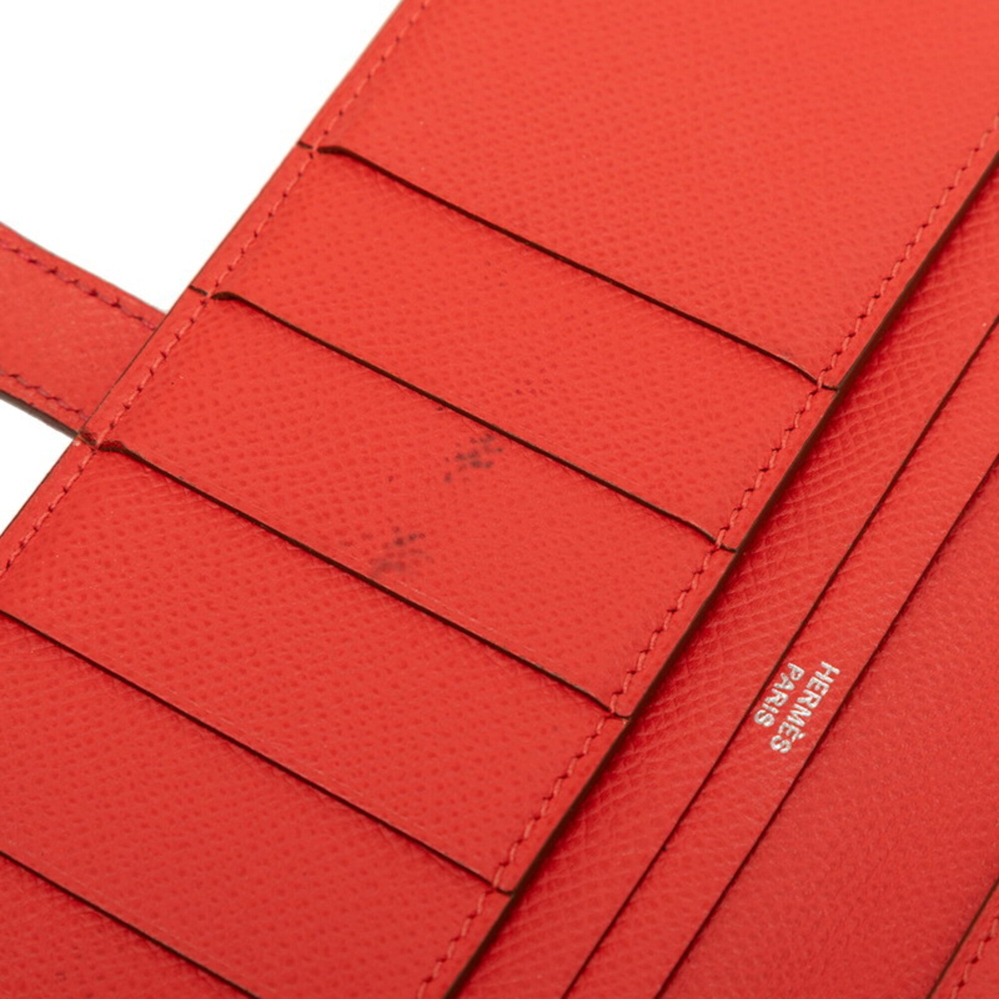 Hermes Red Color Rose Jaipur Epsom Leather Long Wallet (Bi-Fold) (Pre-Owned)