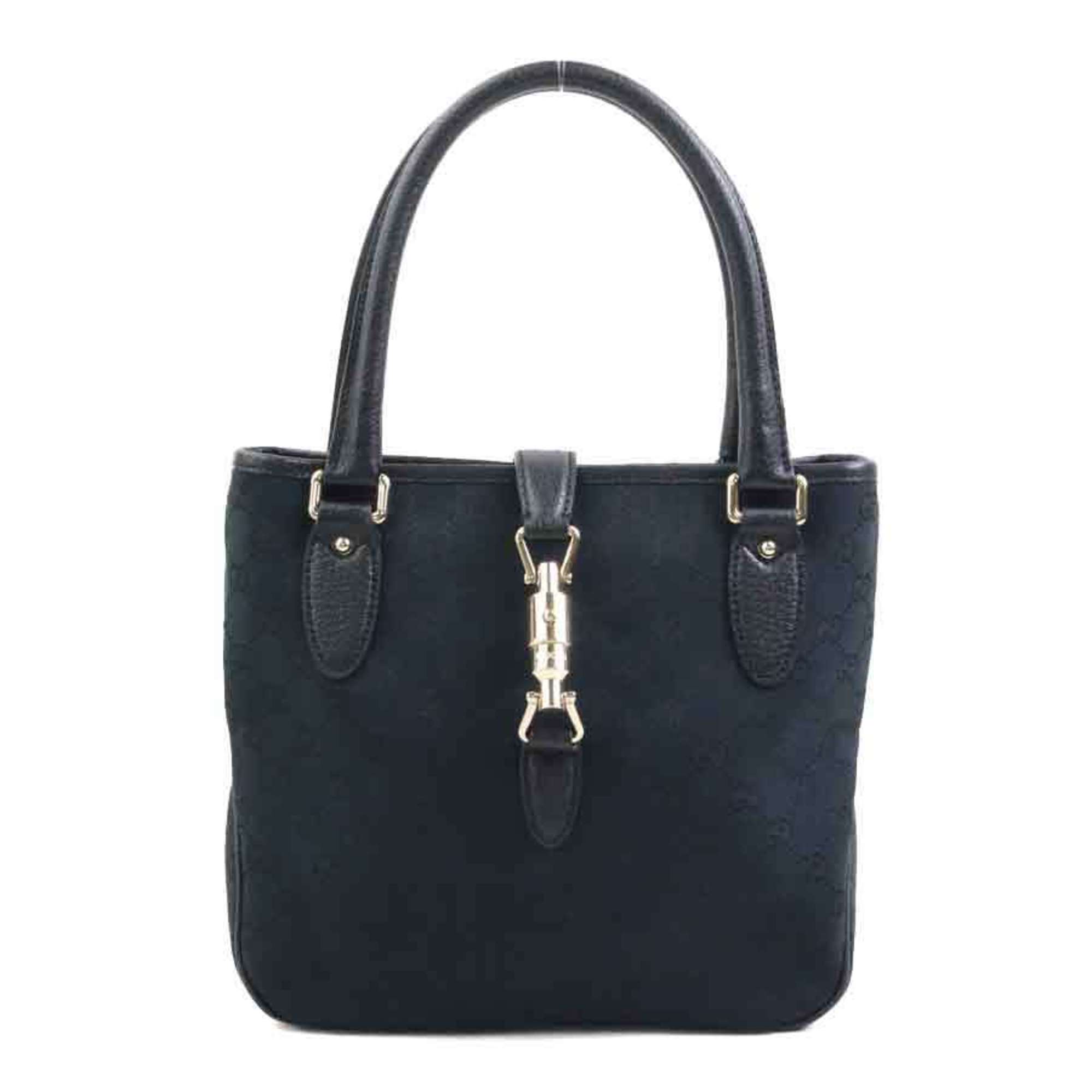 Gucci Black Gg Canvas Leather Handbag (Pre-Owned)