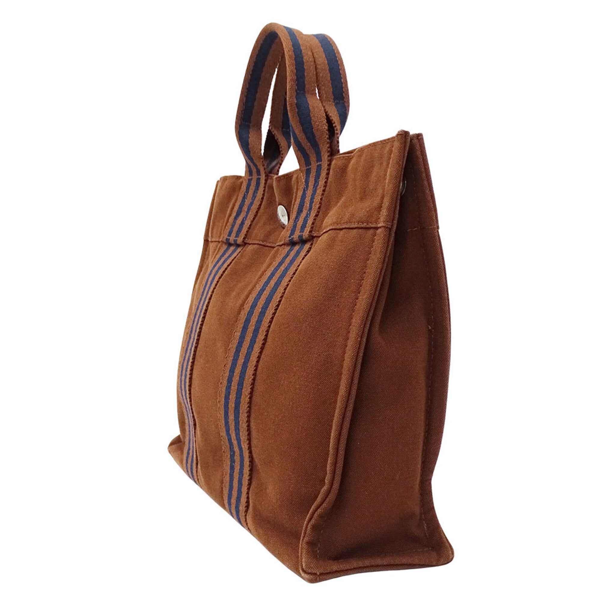 Hermes Brown Canvas Handbag Tote Bag (Pre-Owned)