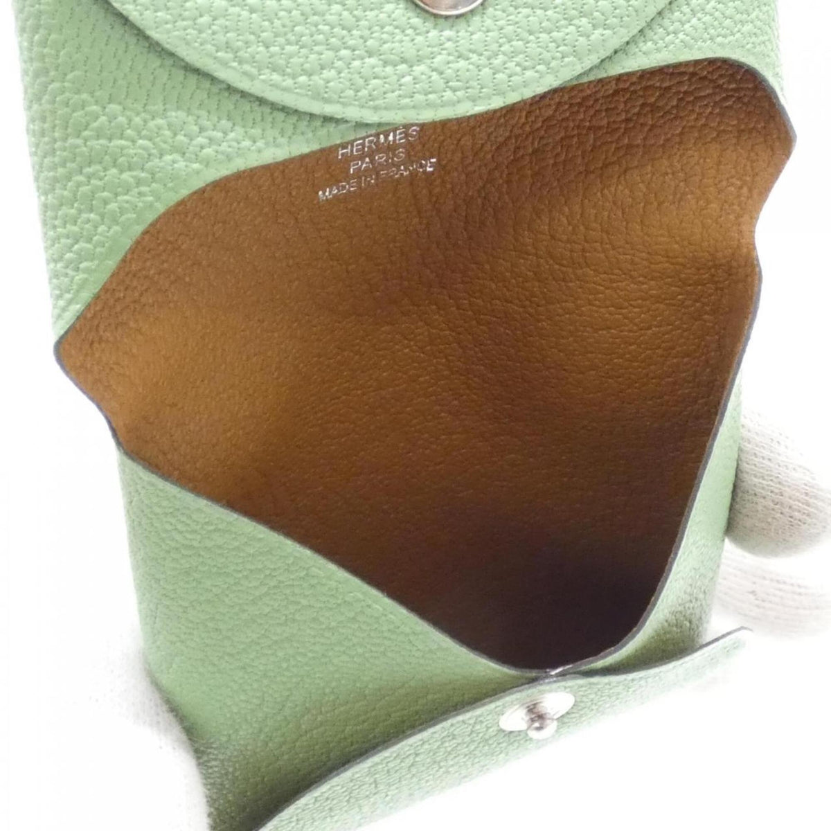 Hermes Bastia Camel Vert Chevre Leather Coin Purse/Coin Case (Pre-Owned)