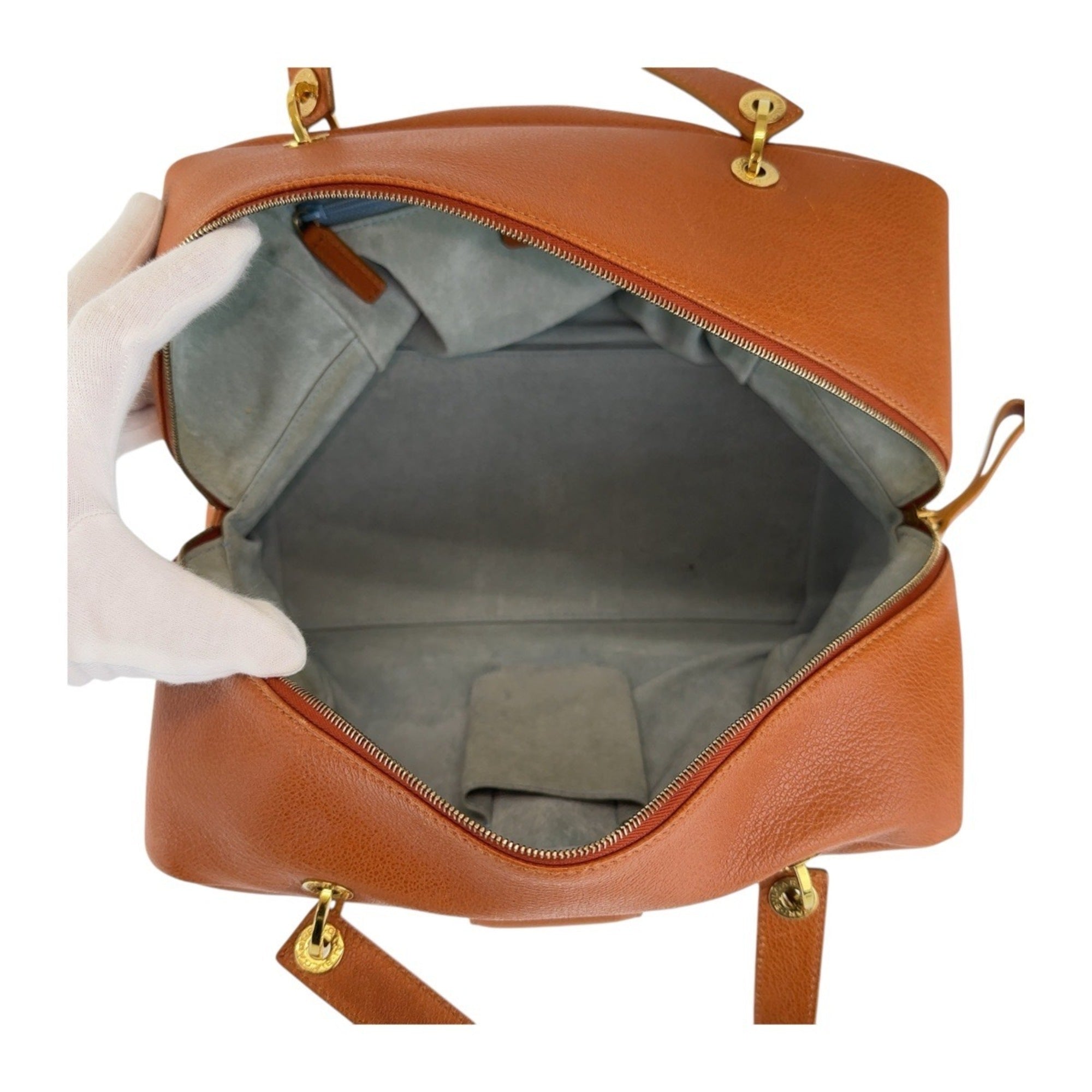 Bvlgari Bvlgari Bvlgari Brown Leather Boston Bag Handbag (Pre-Owned)