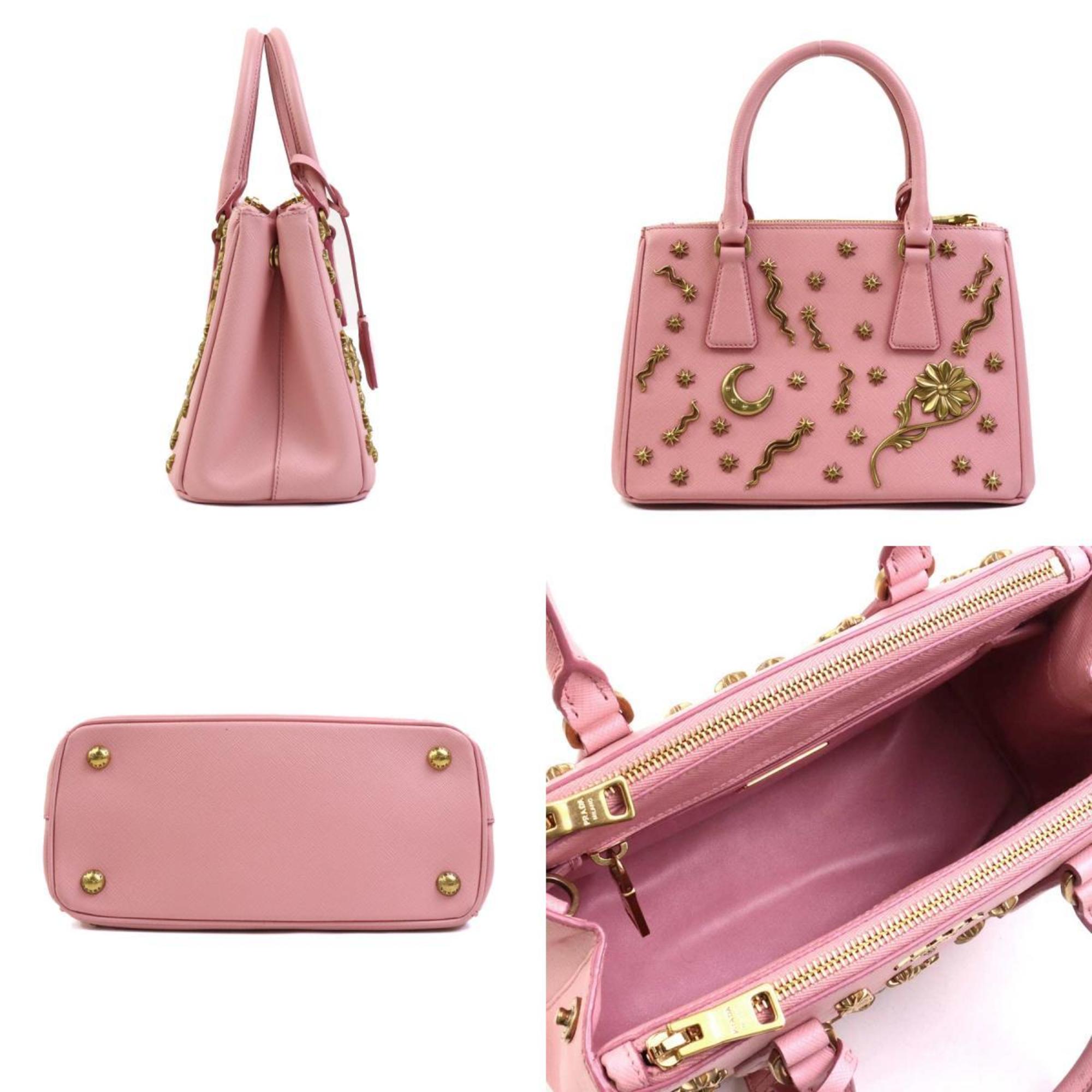 Prada Gold Pink Leather Metal Handbag Shoulder Bag (Pre-Owned)