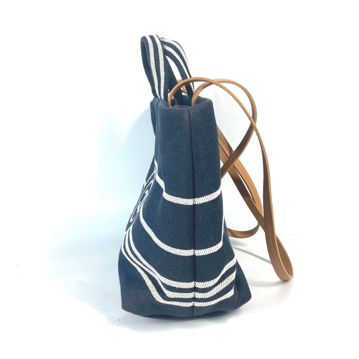 Chanel Blue White Denim Leather Handbag Shoulder Bag Tote Bag (Pre-Owned)