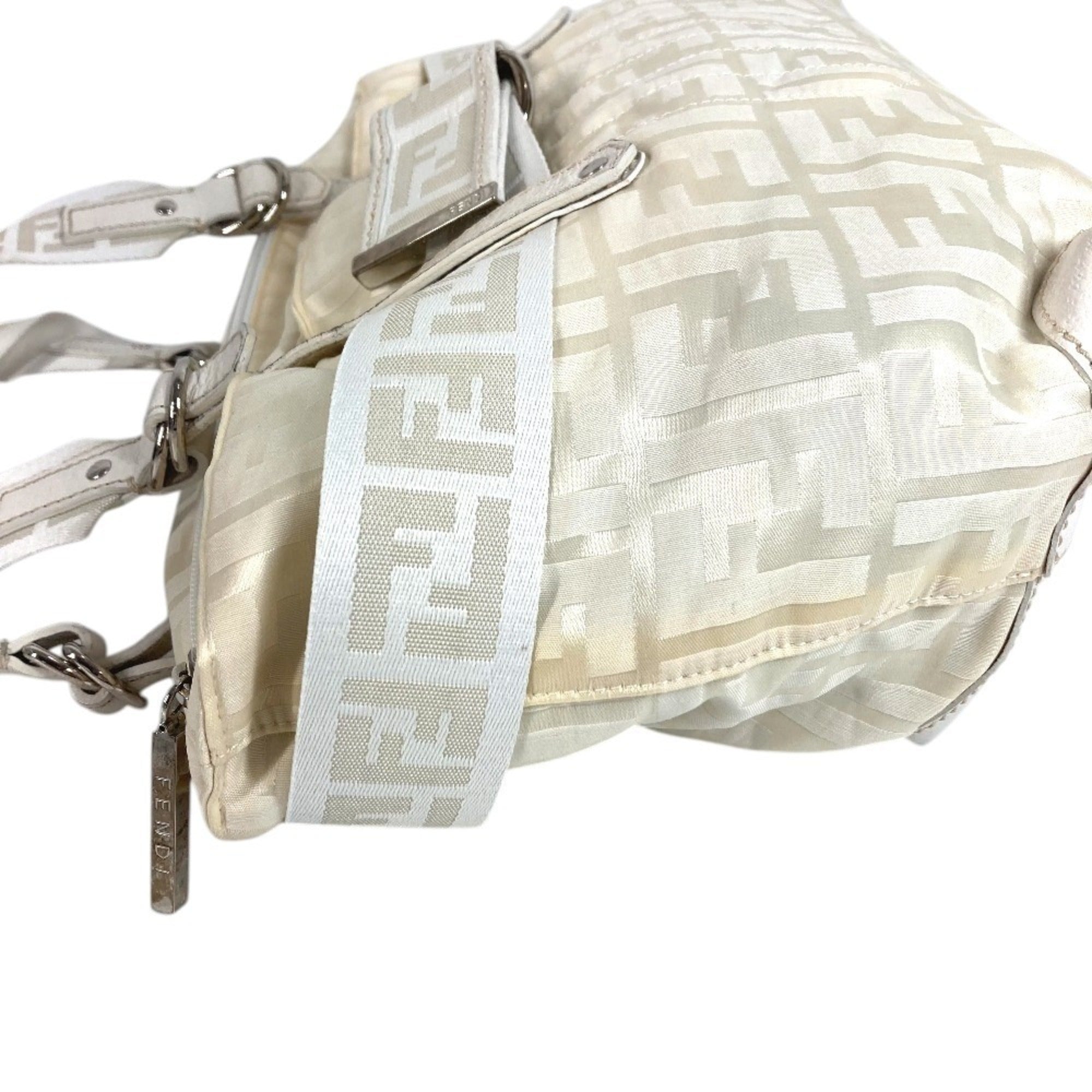 Fendi White Nylon Canvas Leather Handbag Shoulder Bag Tote Bag (Pre-Owned)