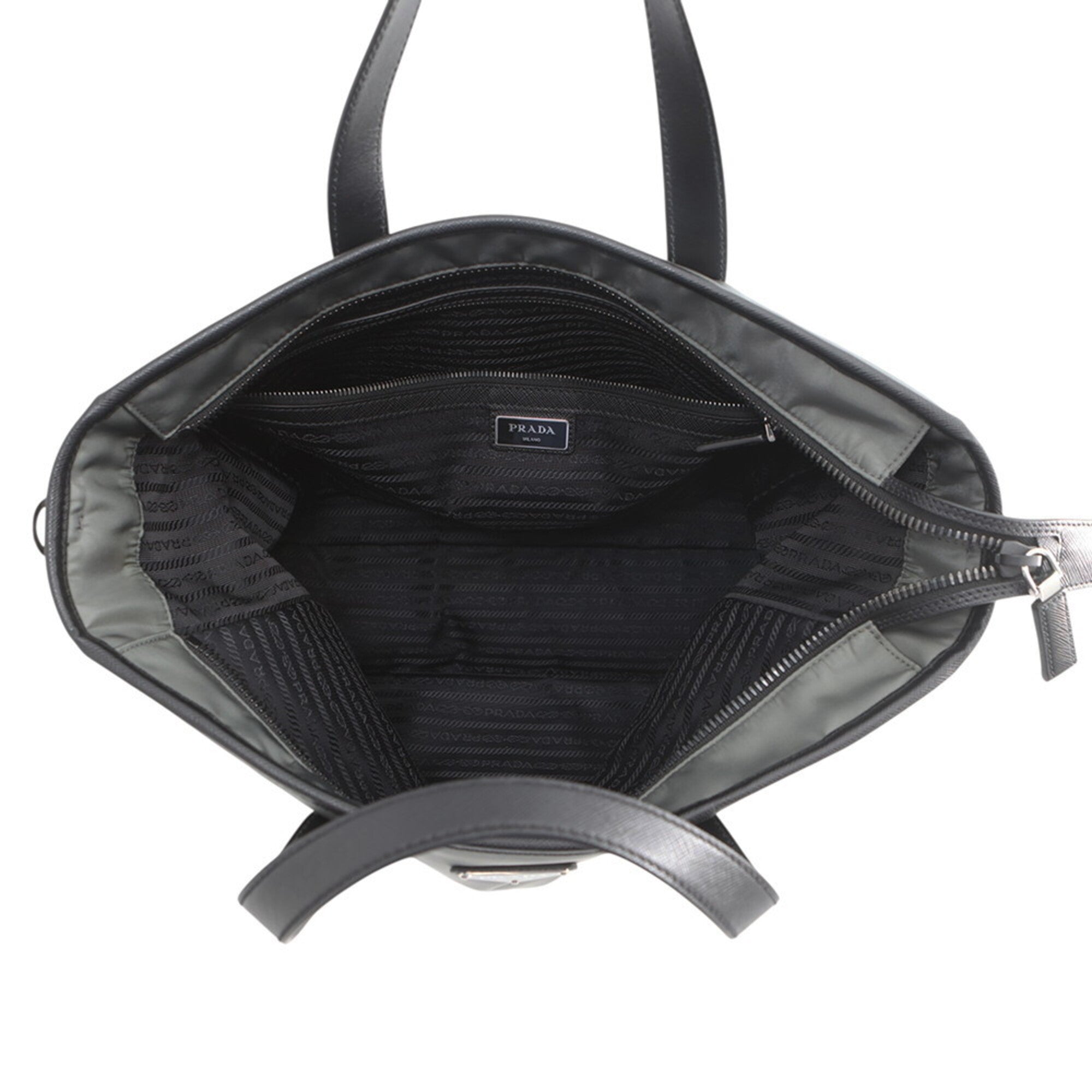 Prada Saffiano Black Gray Nylon Saffiano Handbag Tote Bag (Pre-Owned)