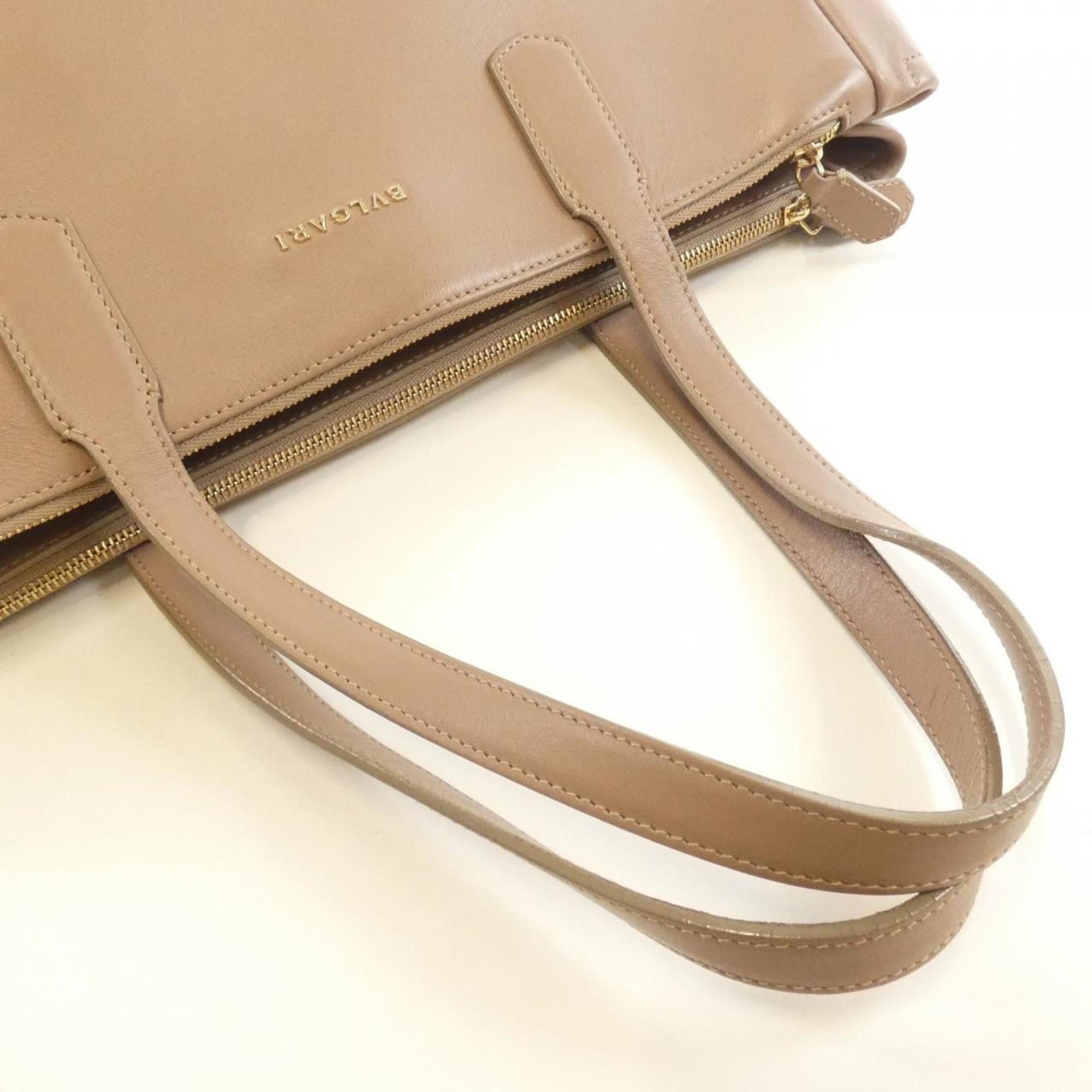 Bvlgari Beige Beige Brown Leather Handbag (Pre-Owned)