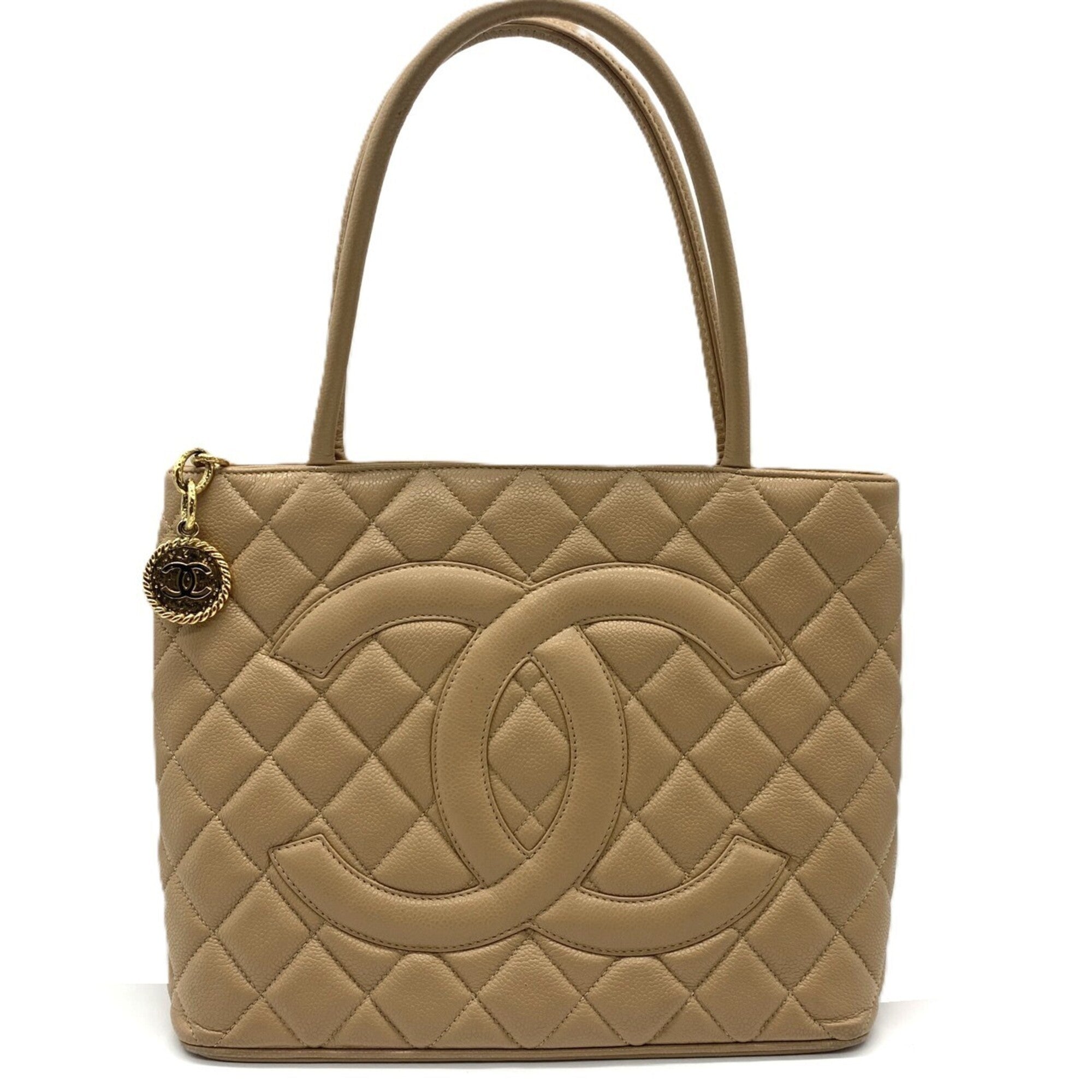 Chanel Beige Grained Calfskin Shoulder Bag Tote Bag (Pre-Owned)