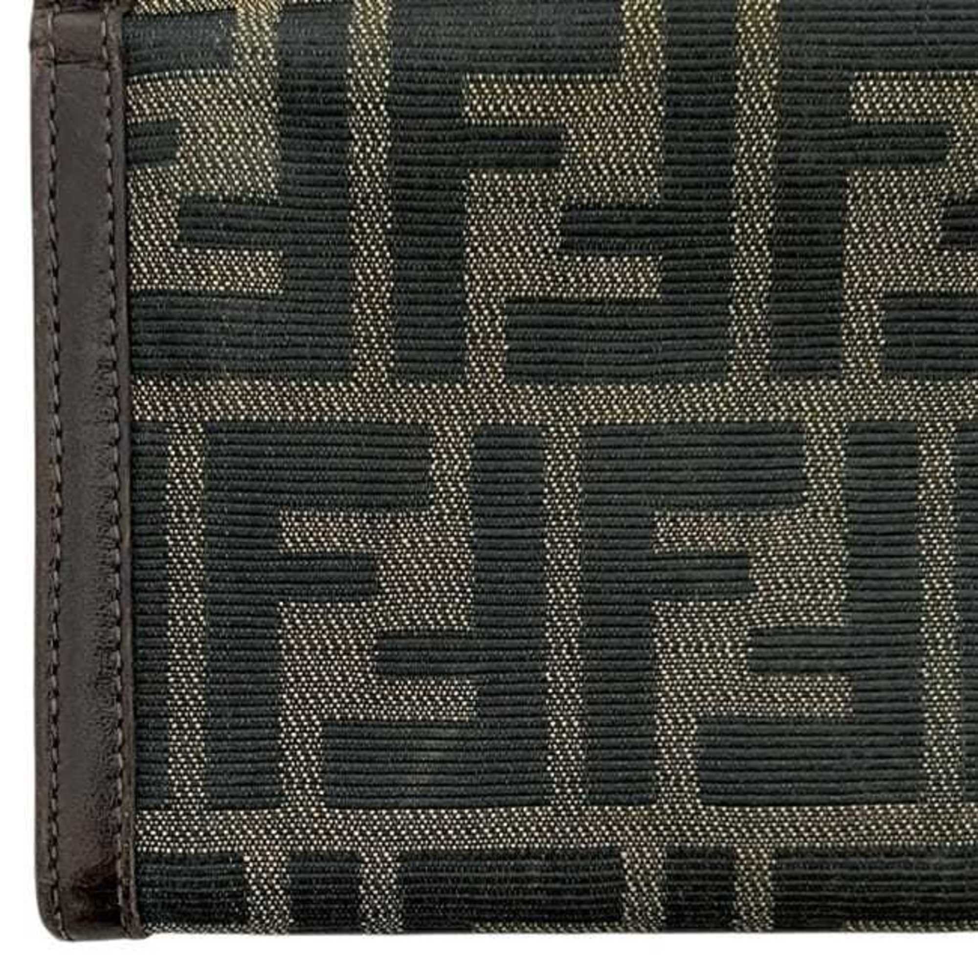 Fendi Brown Green Khaki Canvas Leather Long Wallet (Bi-Fold) (Pre-Owned)
