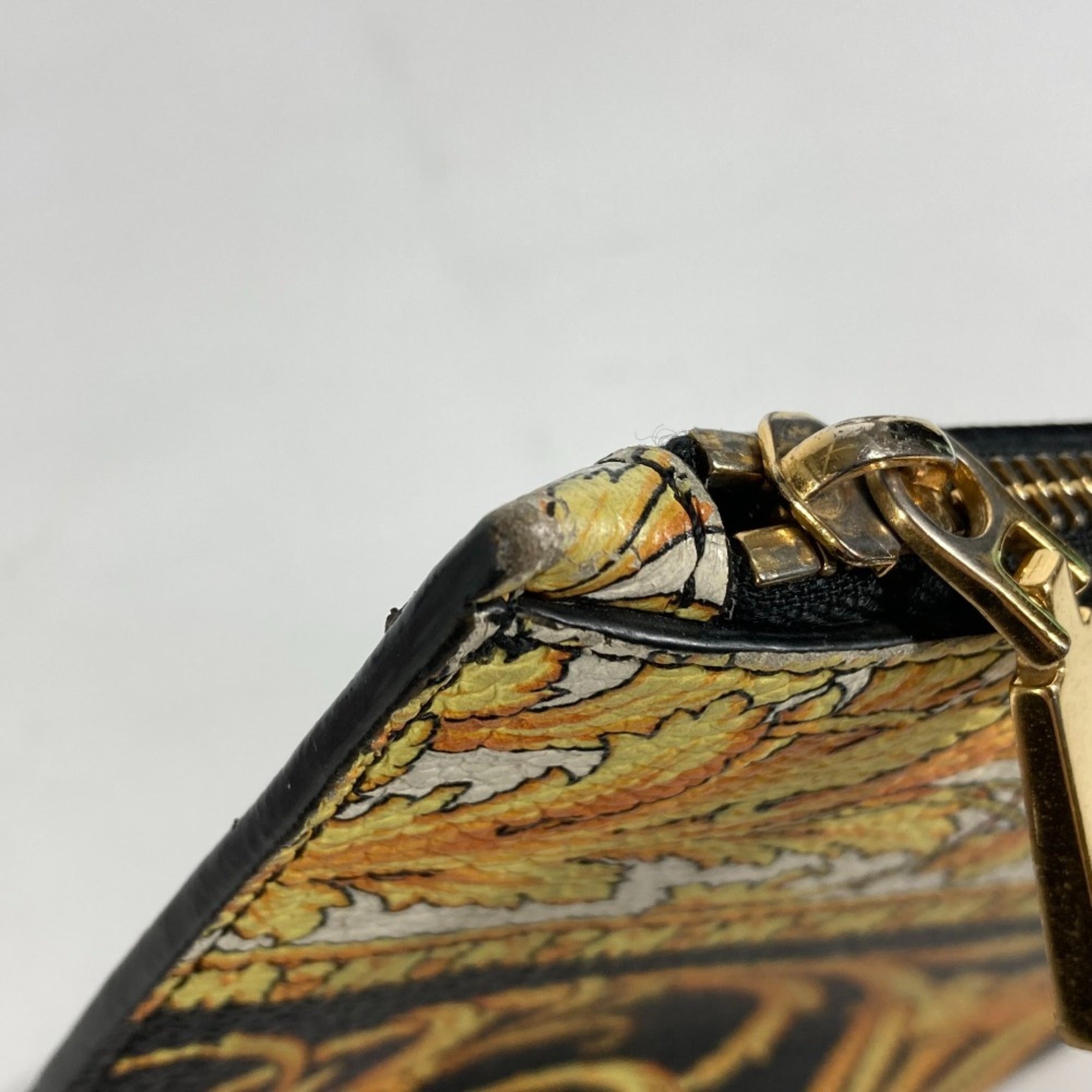 Versace Black Yellow Leather Clutch Bag Pouch (Pre-Owned)
