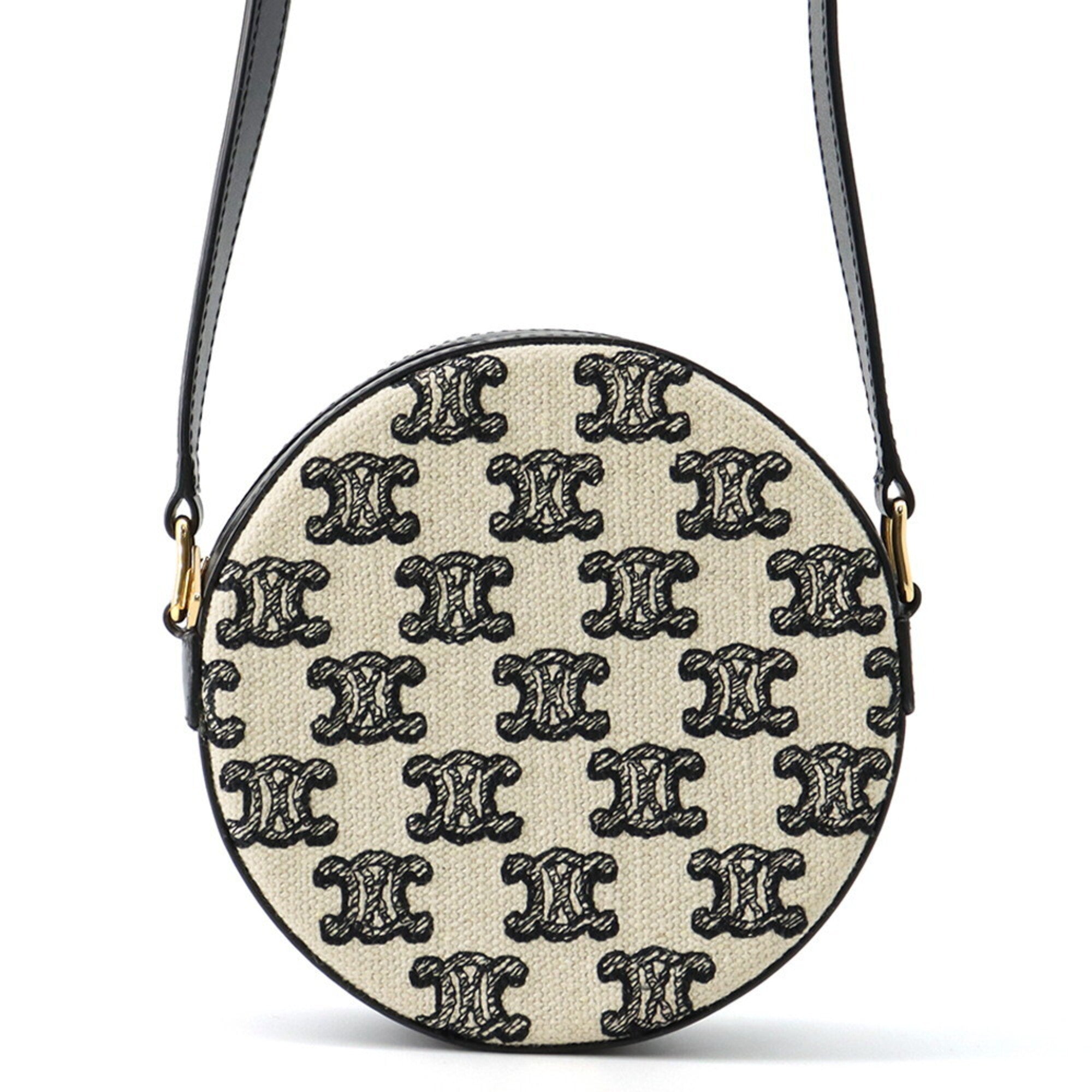 Celine Black Ivory Canvas Leather Shoulder Bag (Pre-Owned)