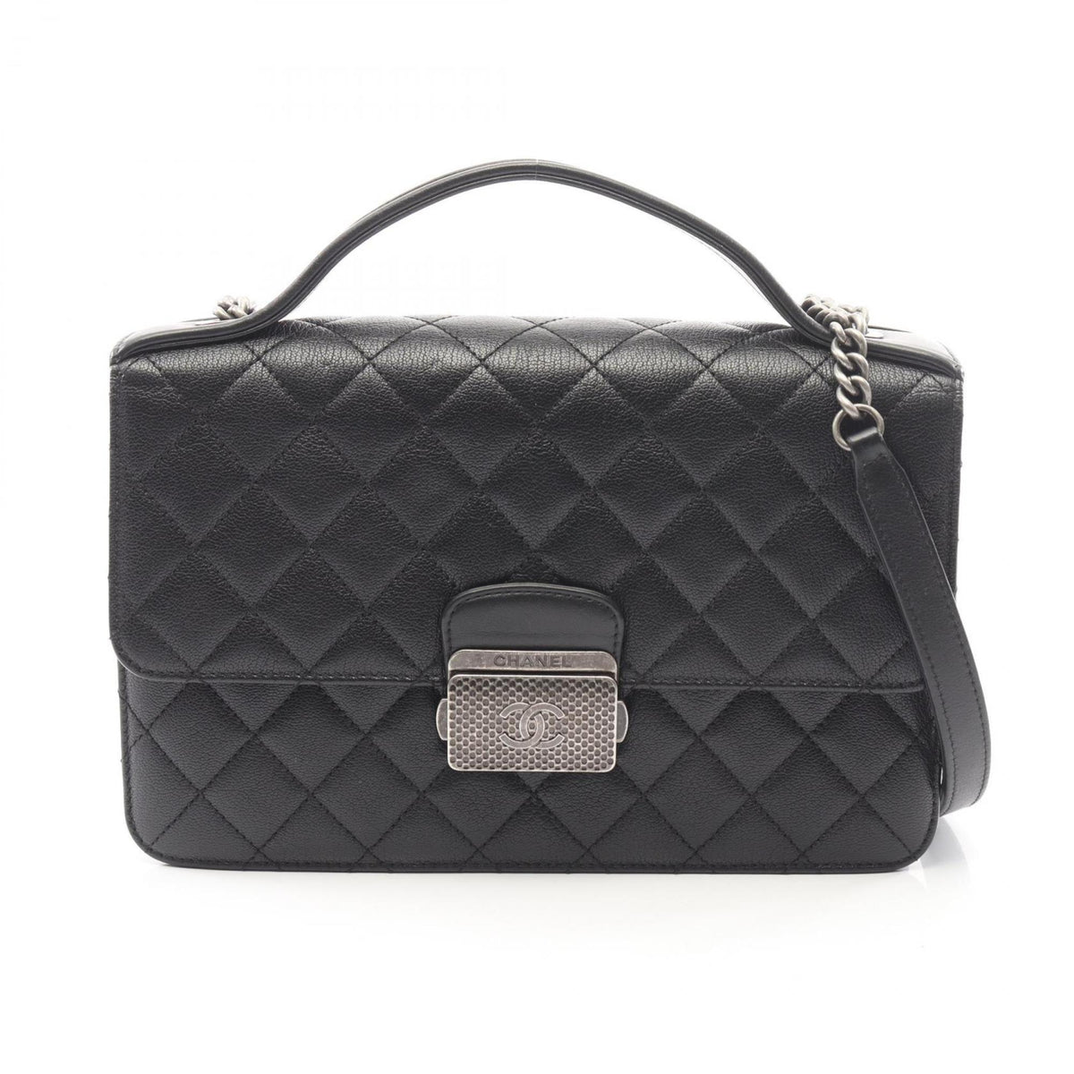 Chanel Black Grained Calfskin Handbag Shoulder Bag (Pre-Owned)