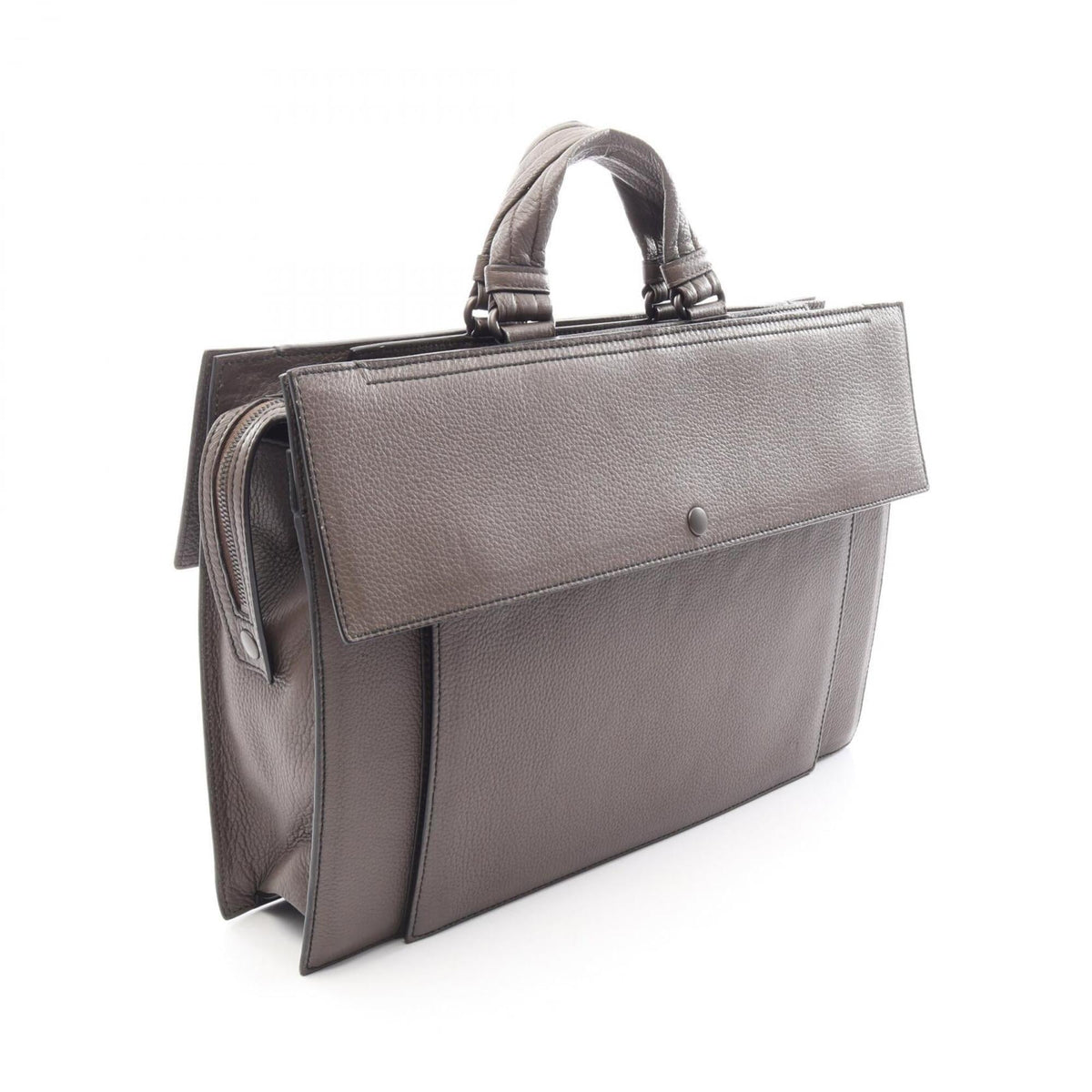 Bottega Veneta Gray Leather Briefcase Handbag (Pre-Owned)