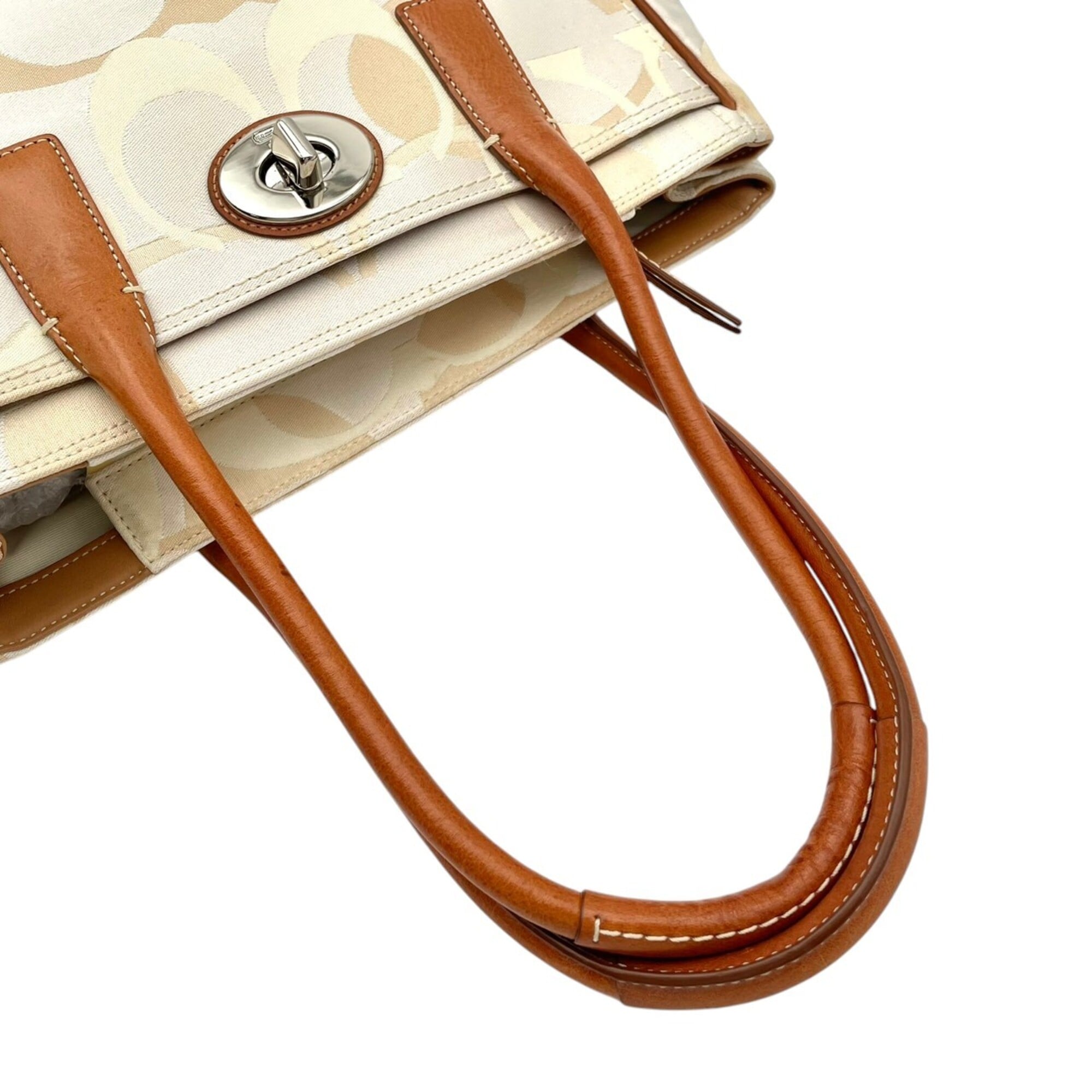 Coach Ivory Canvas Leather Handbag Tote Bag (Pre-Owned)