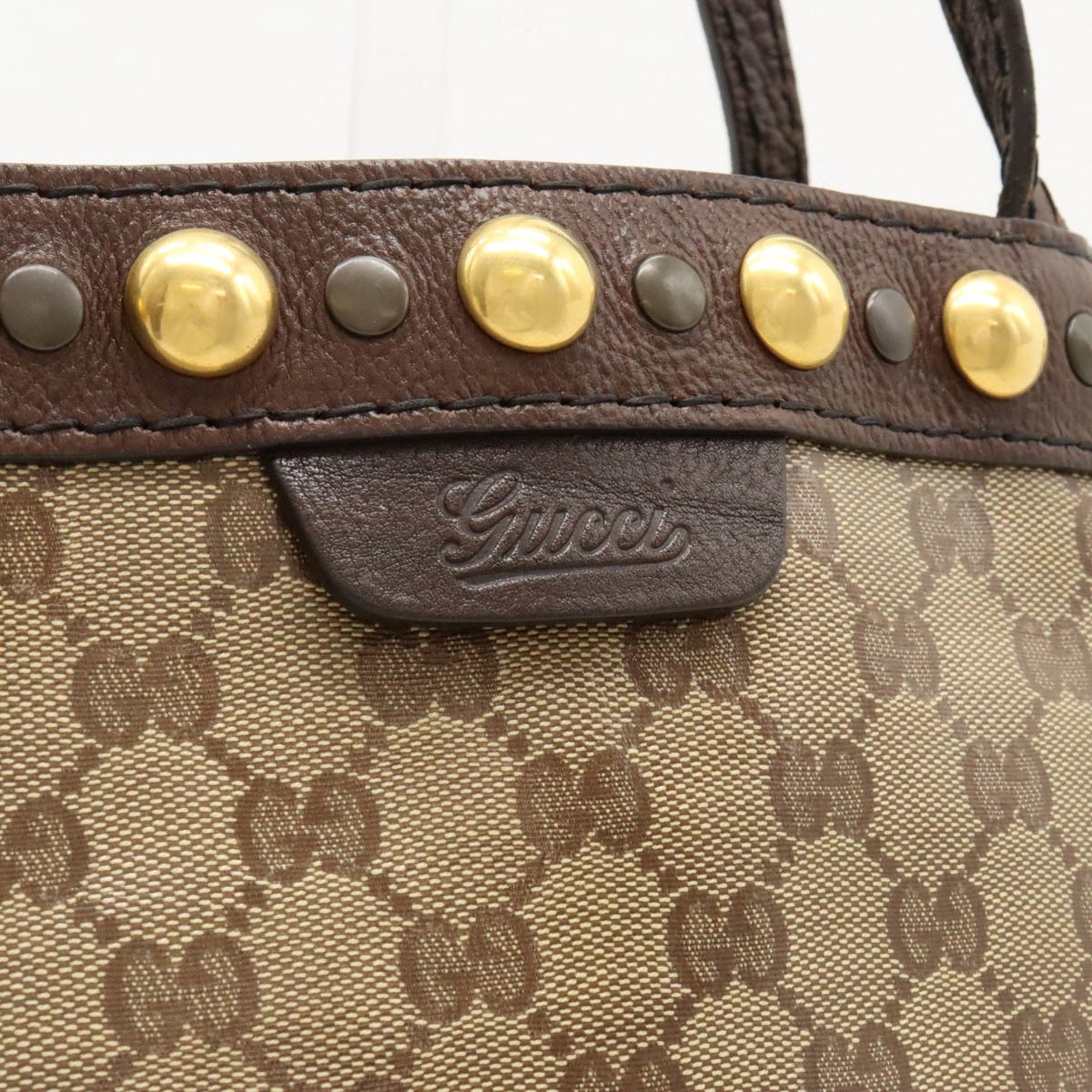Gucci Beige Dark Beige Coated Canvas Leather Shoulder Bag Tote Bag (Pre-Owned)
