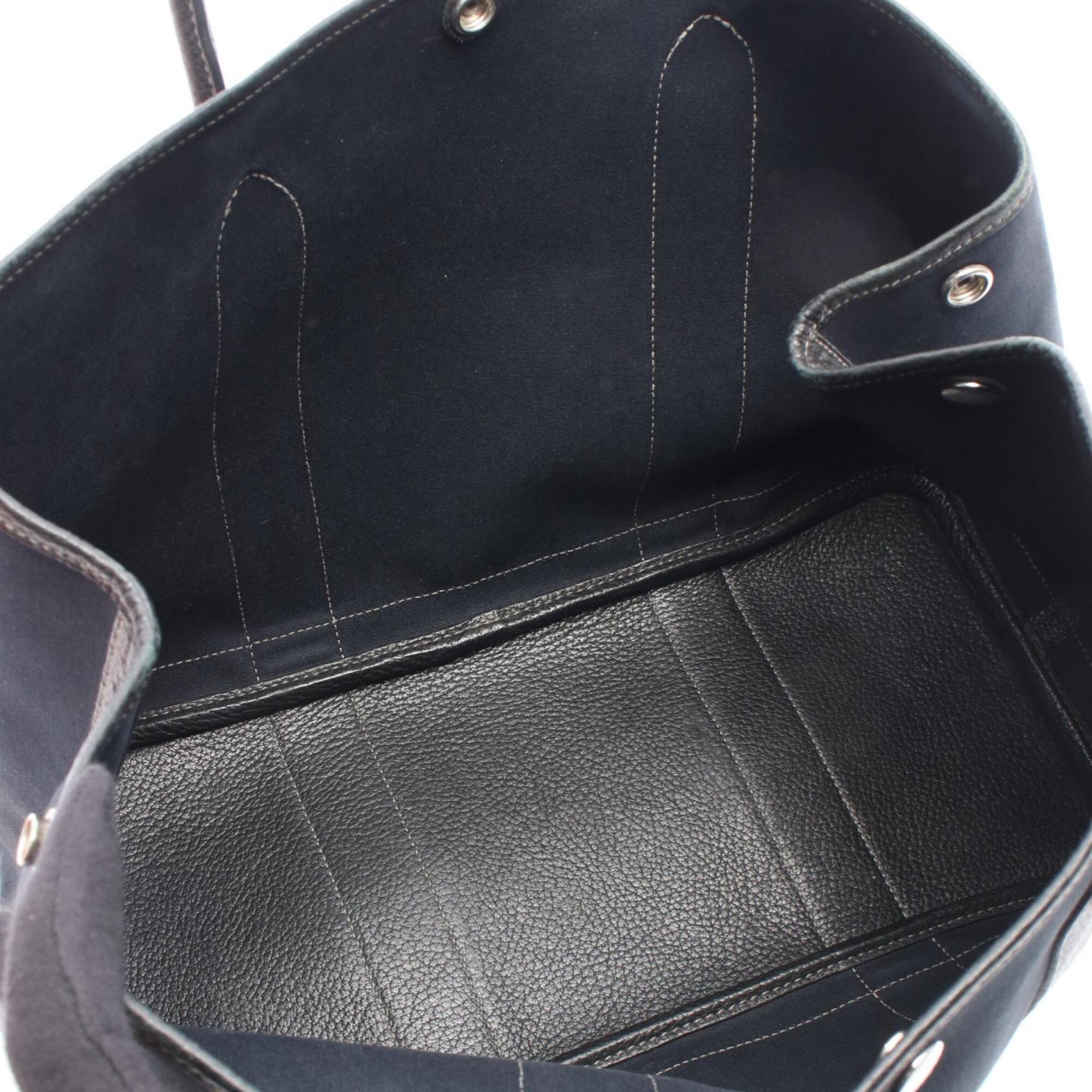 Hermes Black Toile Officier Leather Canvas Handbag Tote Bag (Pre-Owned)