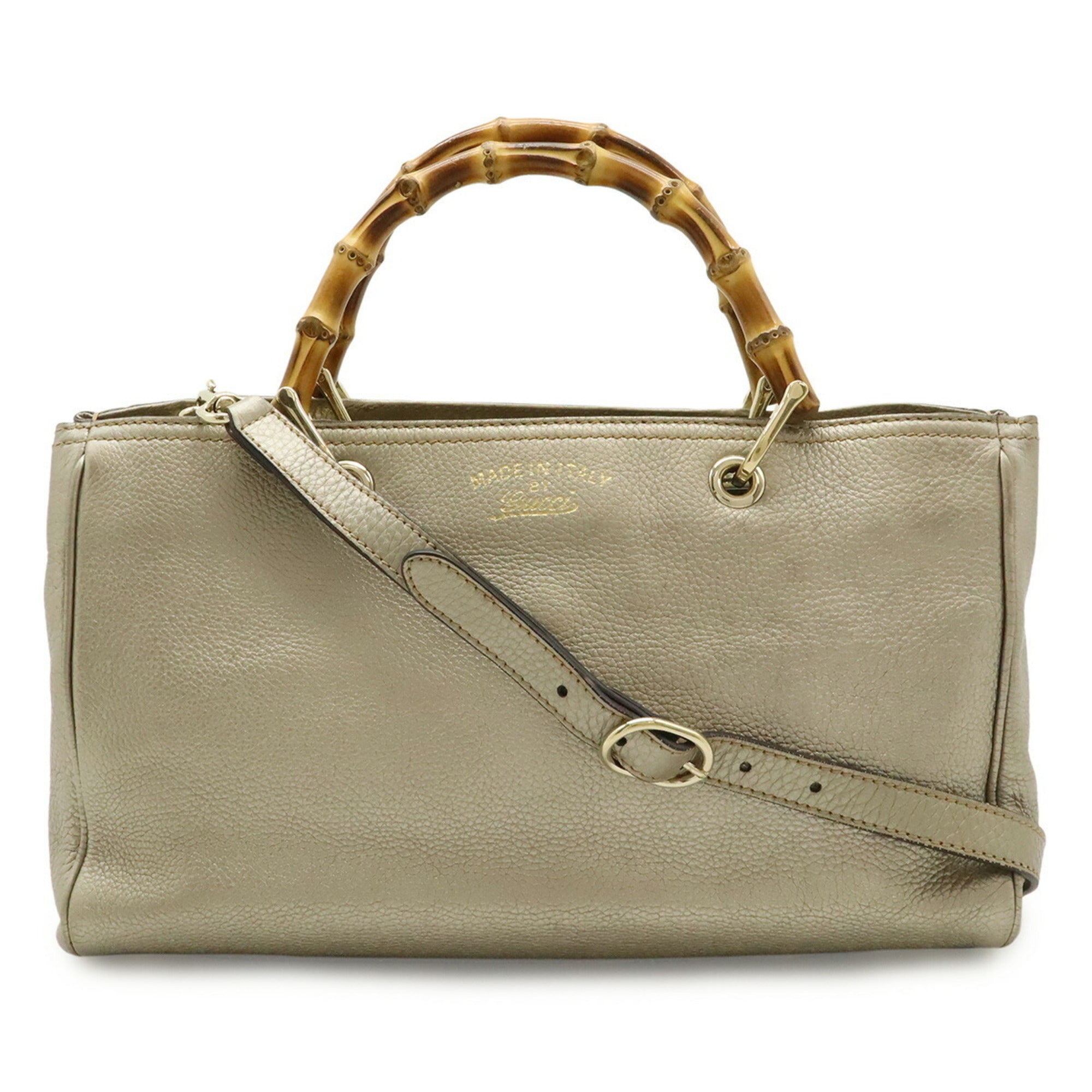 Gucci Champagne Gold Leather Bamboo Handbag Shoulder Bag Tote Bag (Pre-Owned)