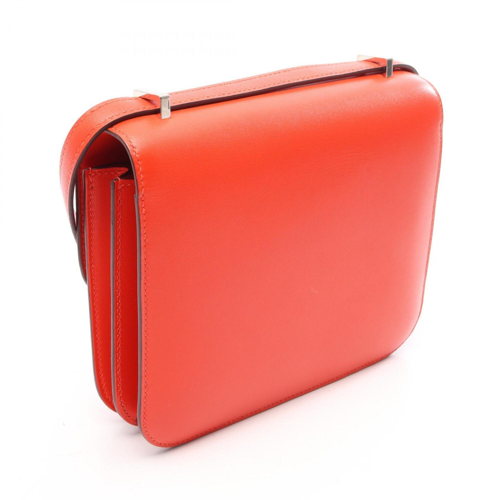 Hermes Red Color Tadelakt Leather Handbag Shoulder Bag (Pre-Owned)