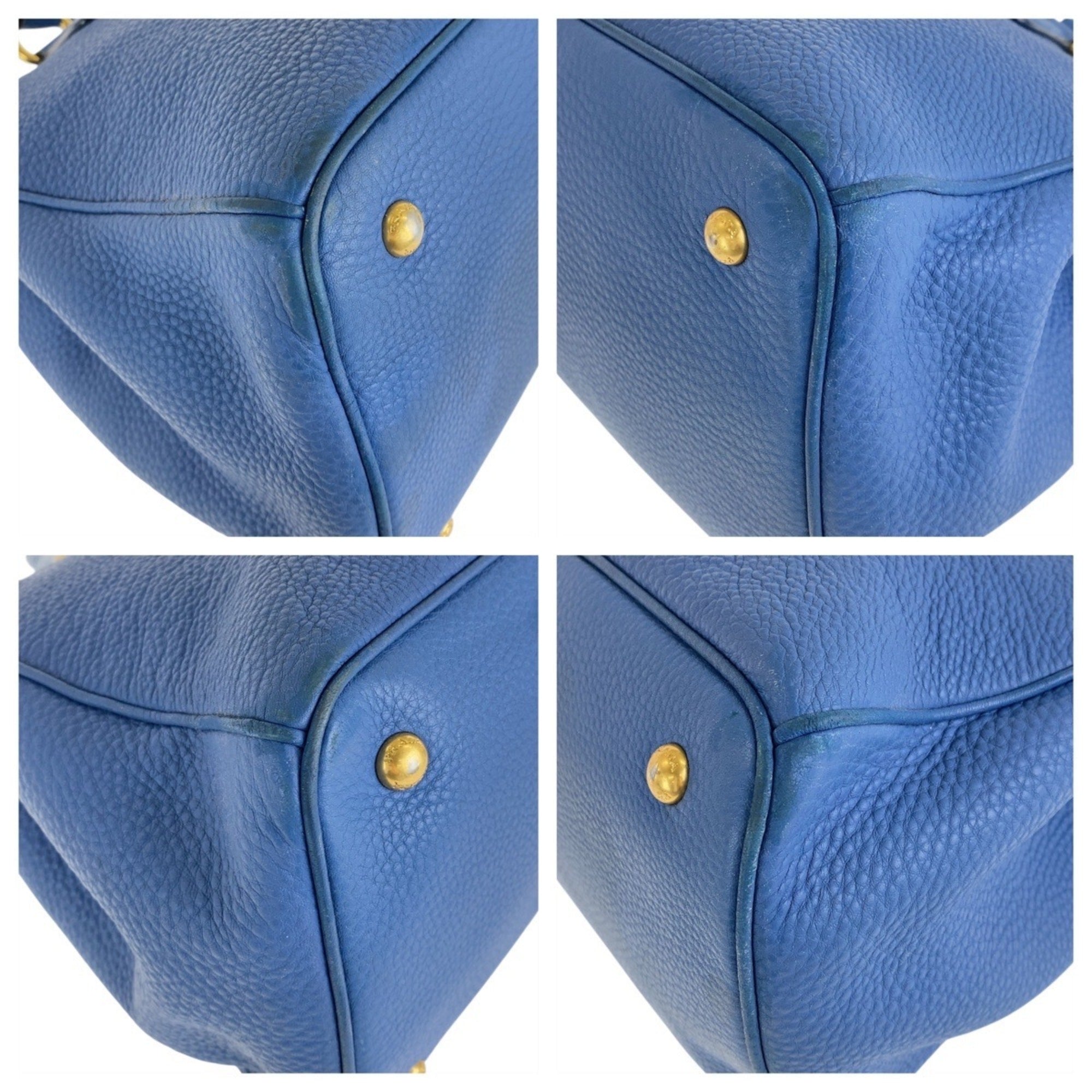 Prada Blue Leather Handbag Shoulder Bag (Pre-Owned)