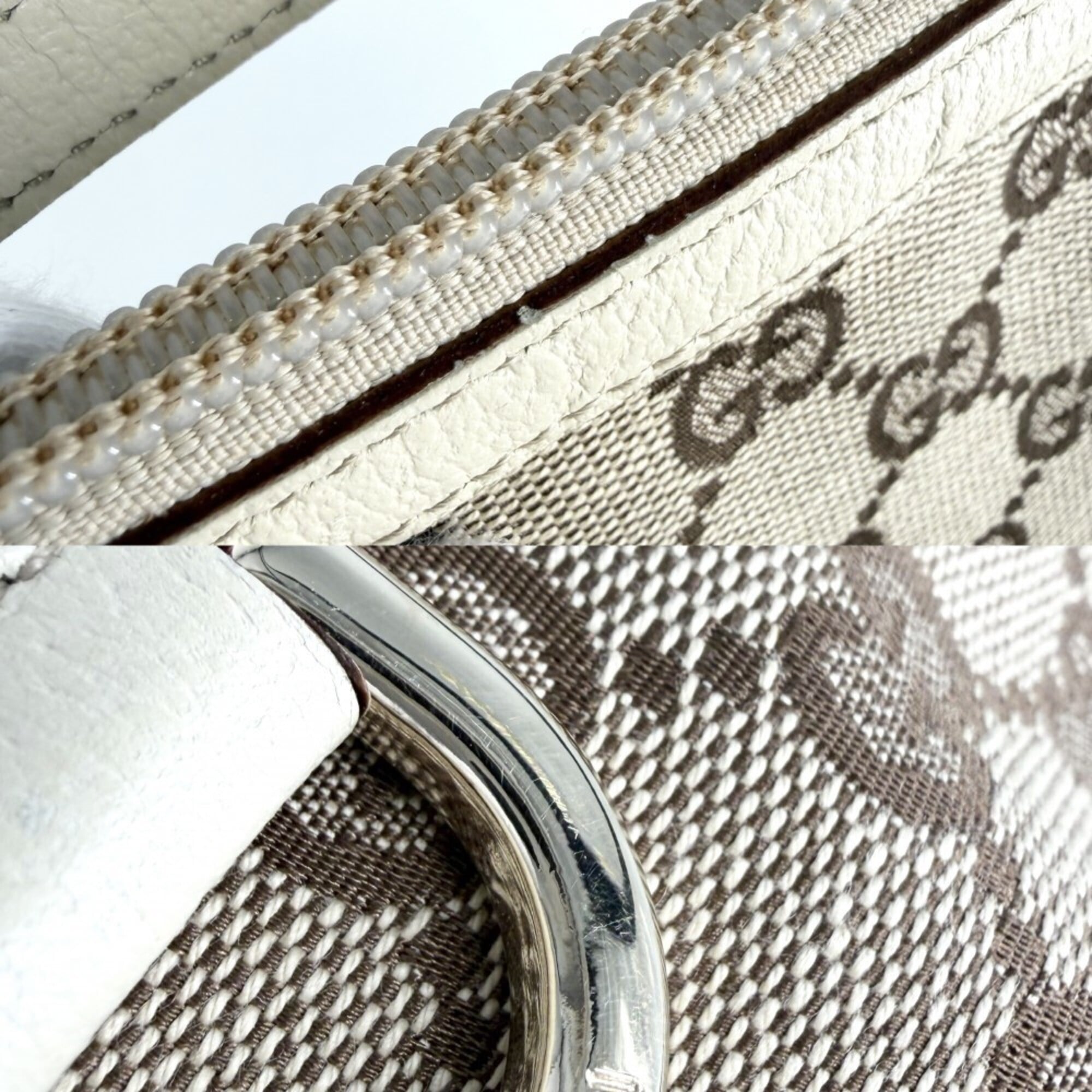 Gucci Abbey Beige Gg Canvas Leather Handbag (Pre-Owned)