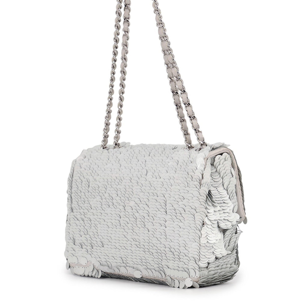 Chanel Silver Spangles Leather Handbag Shoulder Bag (Pre-Owned)