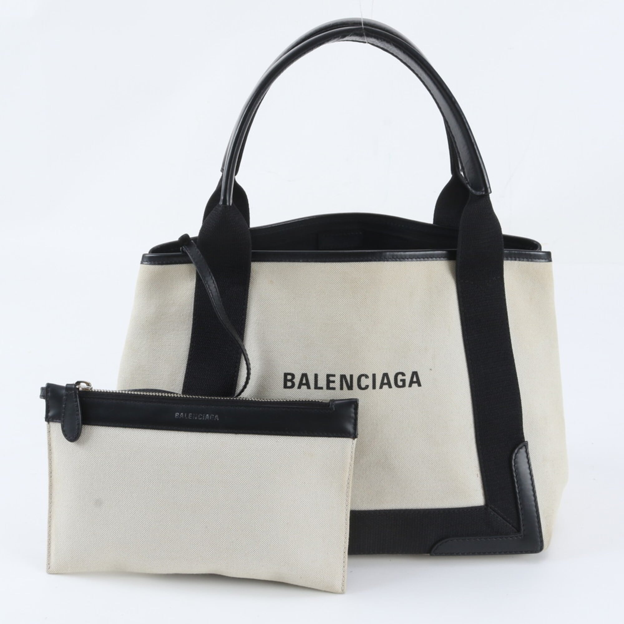 Balenciaga Black White Canvas Leather Handbag Tote Bag (Pre-Owned)