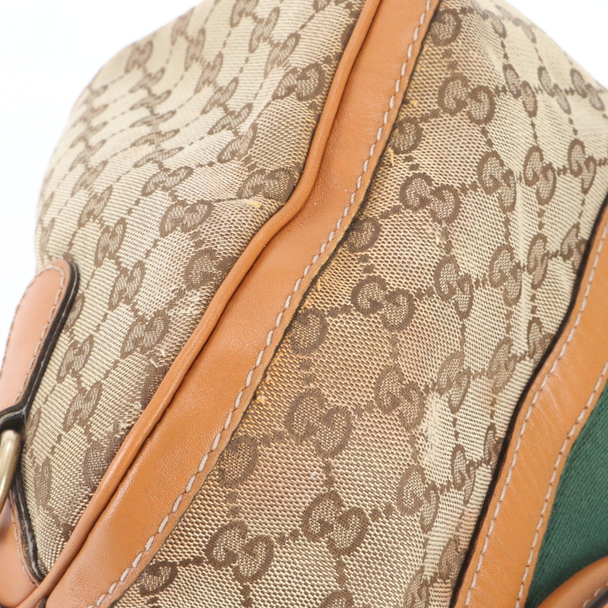 Gucci Brown Leather Canvas Boston Bag Handbag Tote Bag (Pre-Owned)