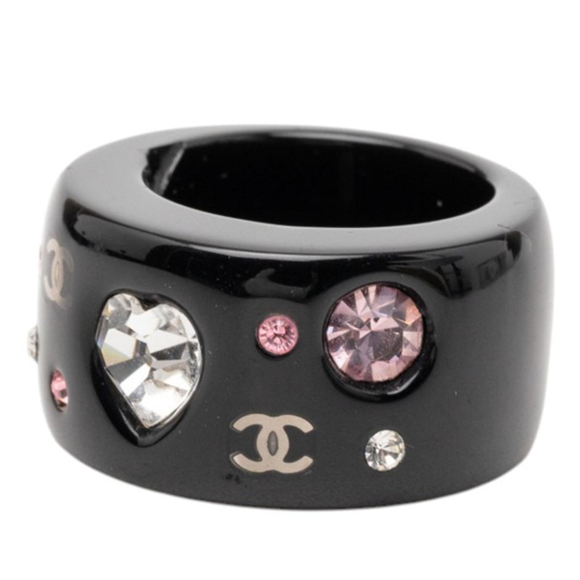 Chanel Black Multi-Color Plastic Band Ring (Pre-Owned)